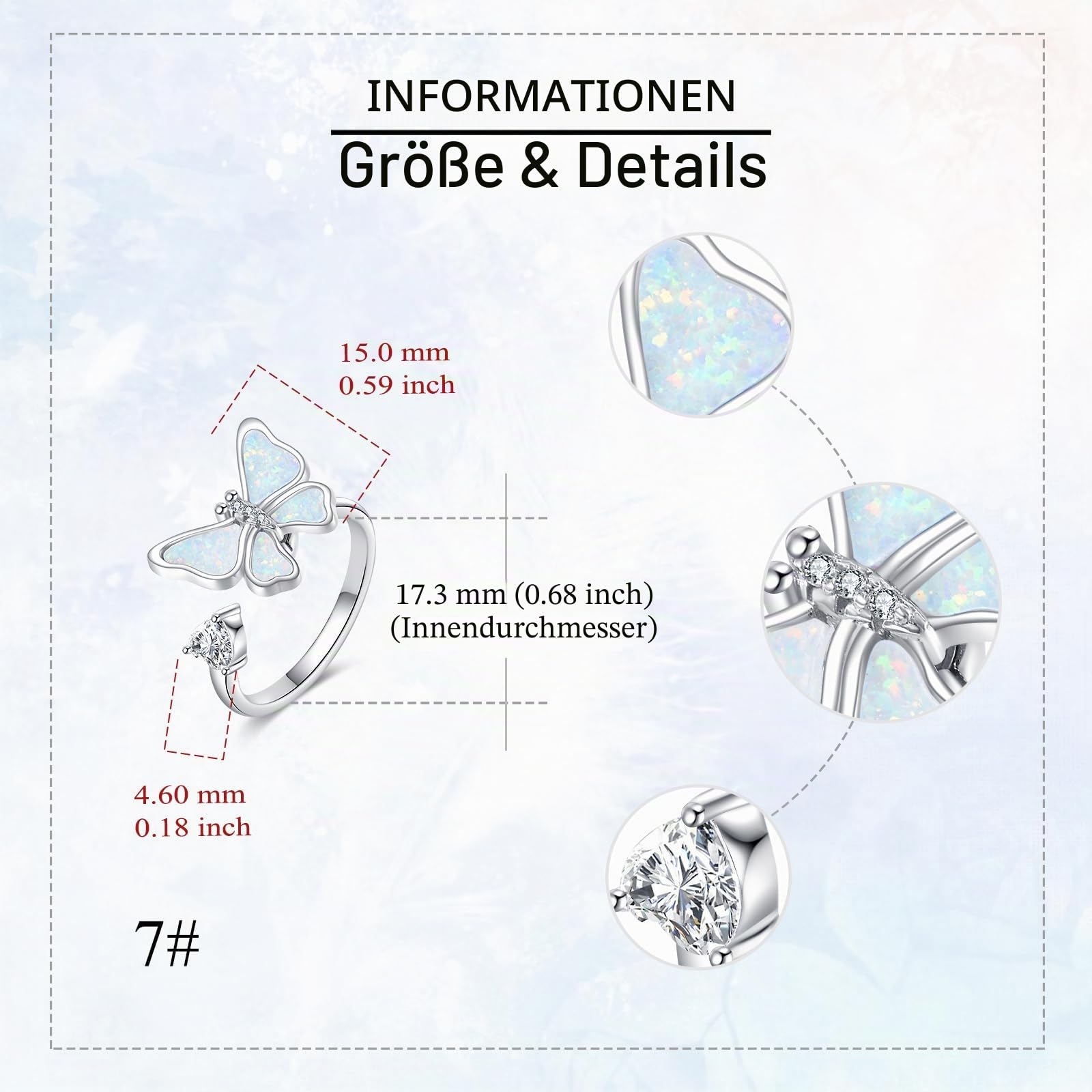 Schmetterlings Ring S925 Sterling Silber Opal Schmetterlings Angst Ring Spinner Fidget Verstellbarer Ring Schmuck Geschenke für Frauen Damen