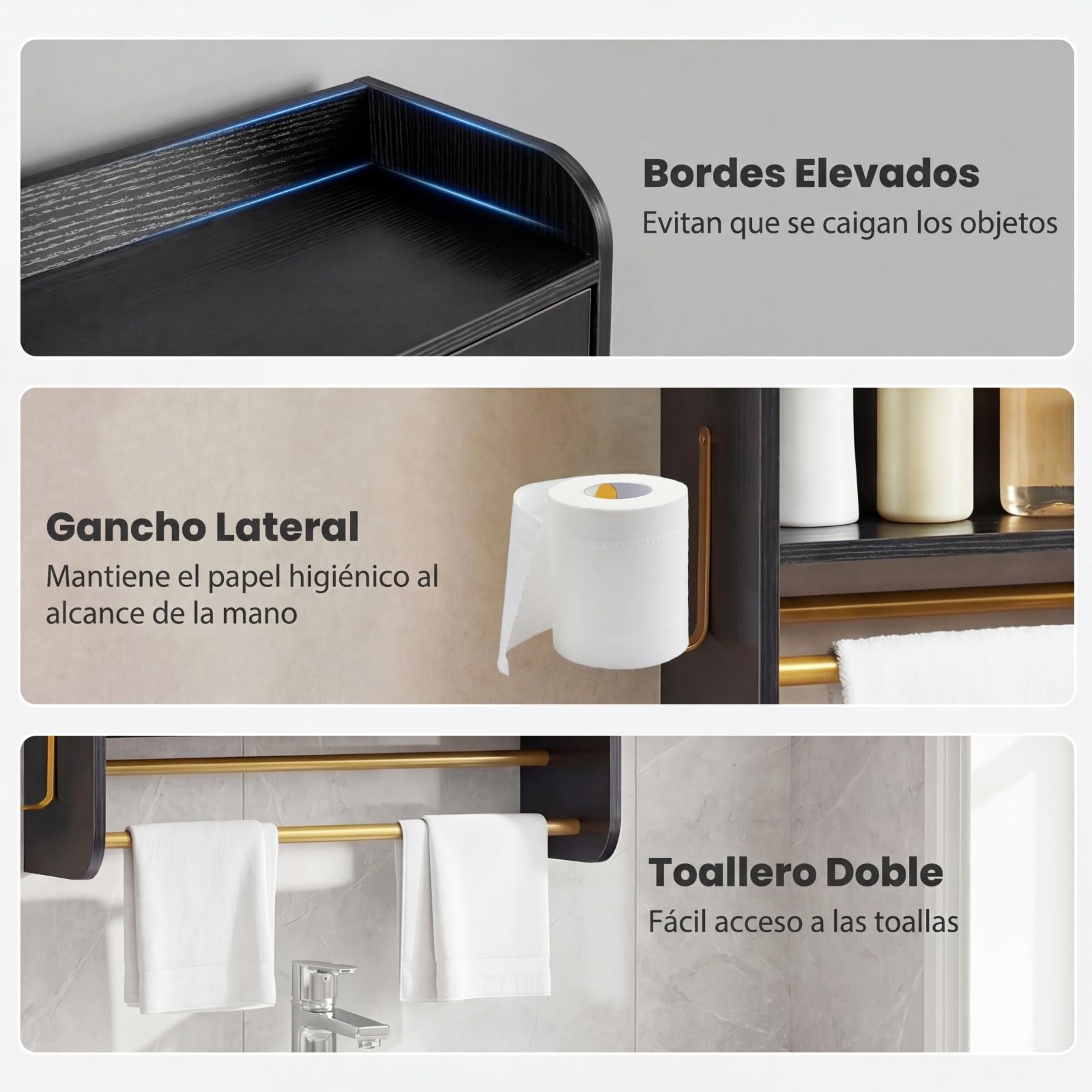 COSTWAY Armario de Pared para Baño, Armario de Almacenamiento con Puertas, Estante Ajustable, Compatimento Abierto, Barra para Colgar, Mueble Colagnte para Cocina, Salón, 55 x 20 x 80 cm (Negro)