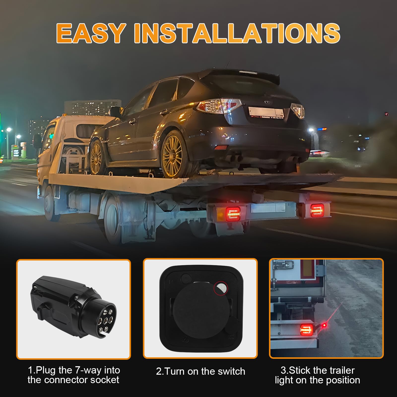 AOHEWEI Magnetic Wireless LED Trailer Tail Lights Set 12/24 V, Cable Free Waterproof Dynamic Rear Lights With Magnet ECE EMC Approved For Trailer, Lorry, Caravan Or Truck