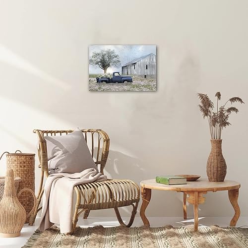 Miniatura 3 de Lienzo decorativo de pared con diseño de flores de camión de granja, cuadros de autos viejos y flores, impresiones en lienzo para paredes, obras de