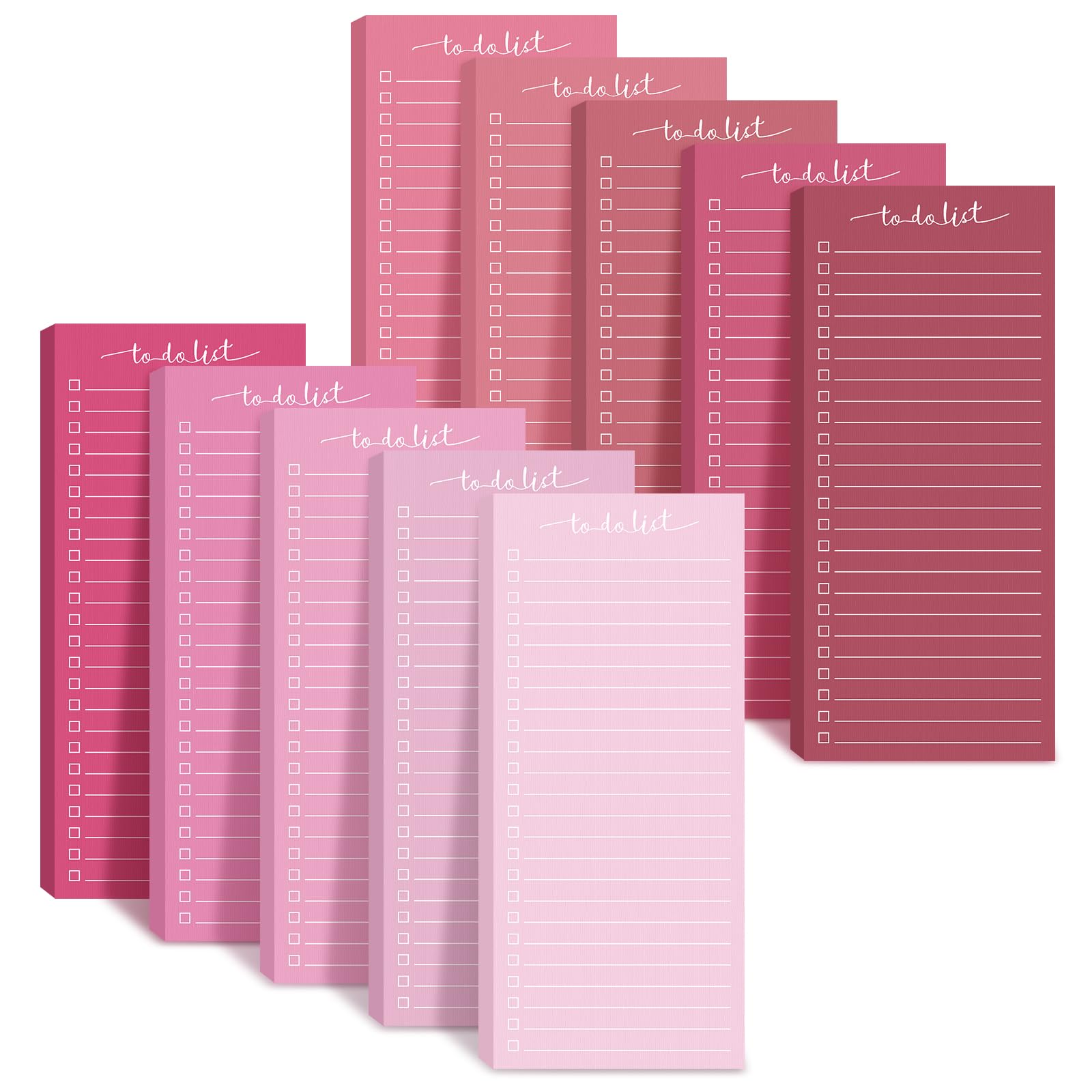 Censen 10 Pack 500 Sheets to Do List Notes Daily Checklist Notepad with 50 Sheets Undated Memo Pad Color Block Shopping List Weekly Plan Notepad Organizer Planners(Gradient Pink,Lined)
