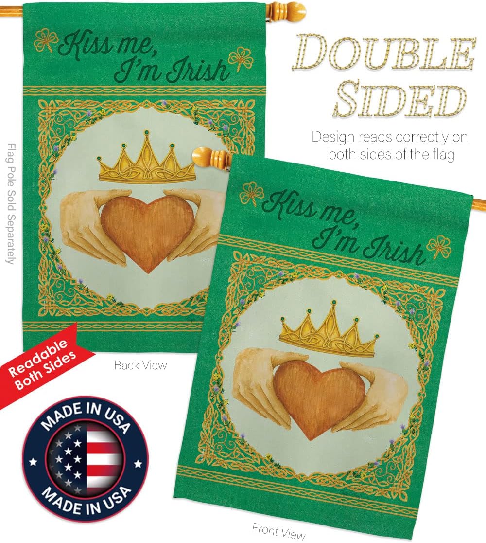 Breeze Decor H102057 Kiss Me I'm Irish Decorative Vertical, House Flag 28" x 40", Thick Fabric