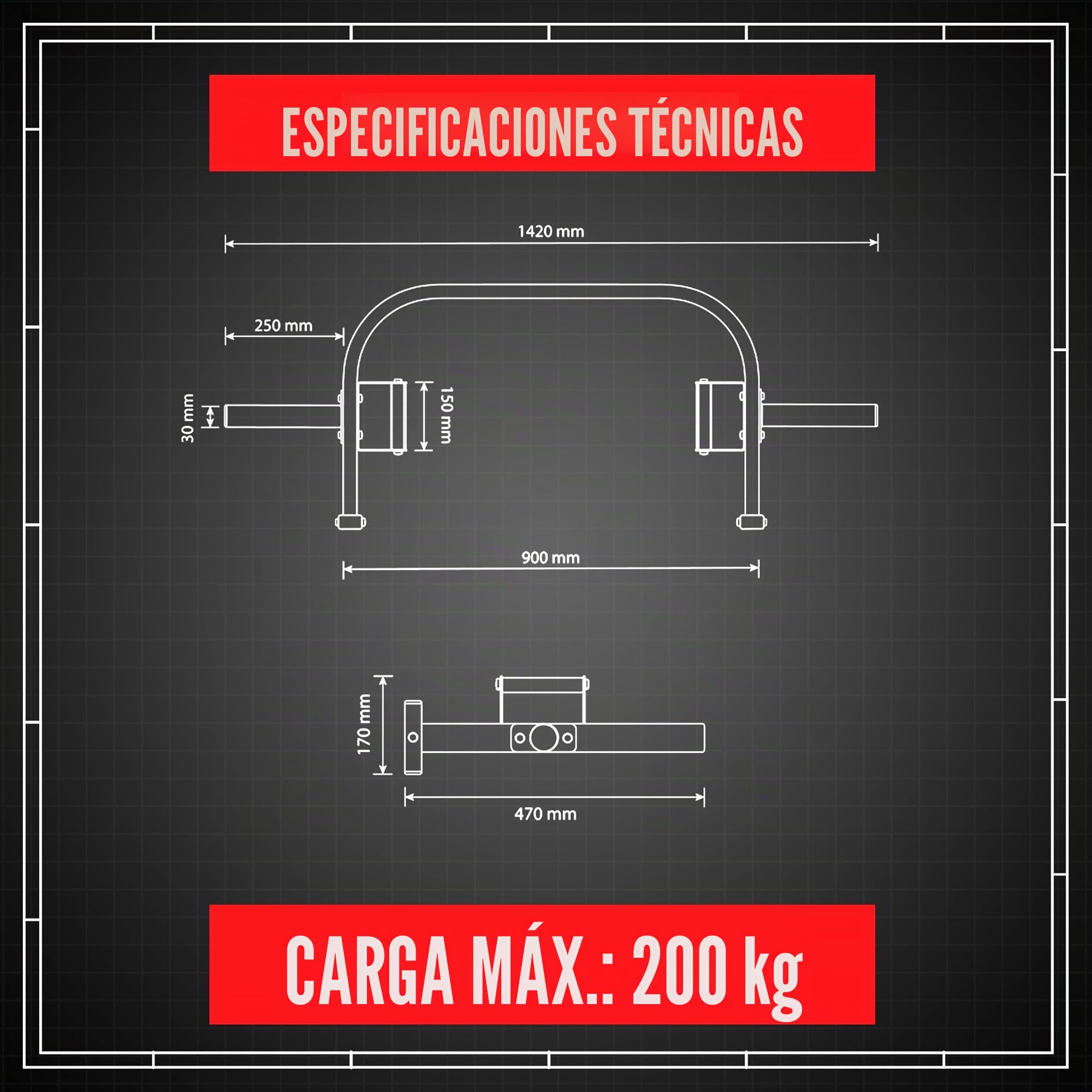 K-Sport Barra trampa de 150 cm, 30 mm, aleación de acero, 200 kg, agarre ergonómico