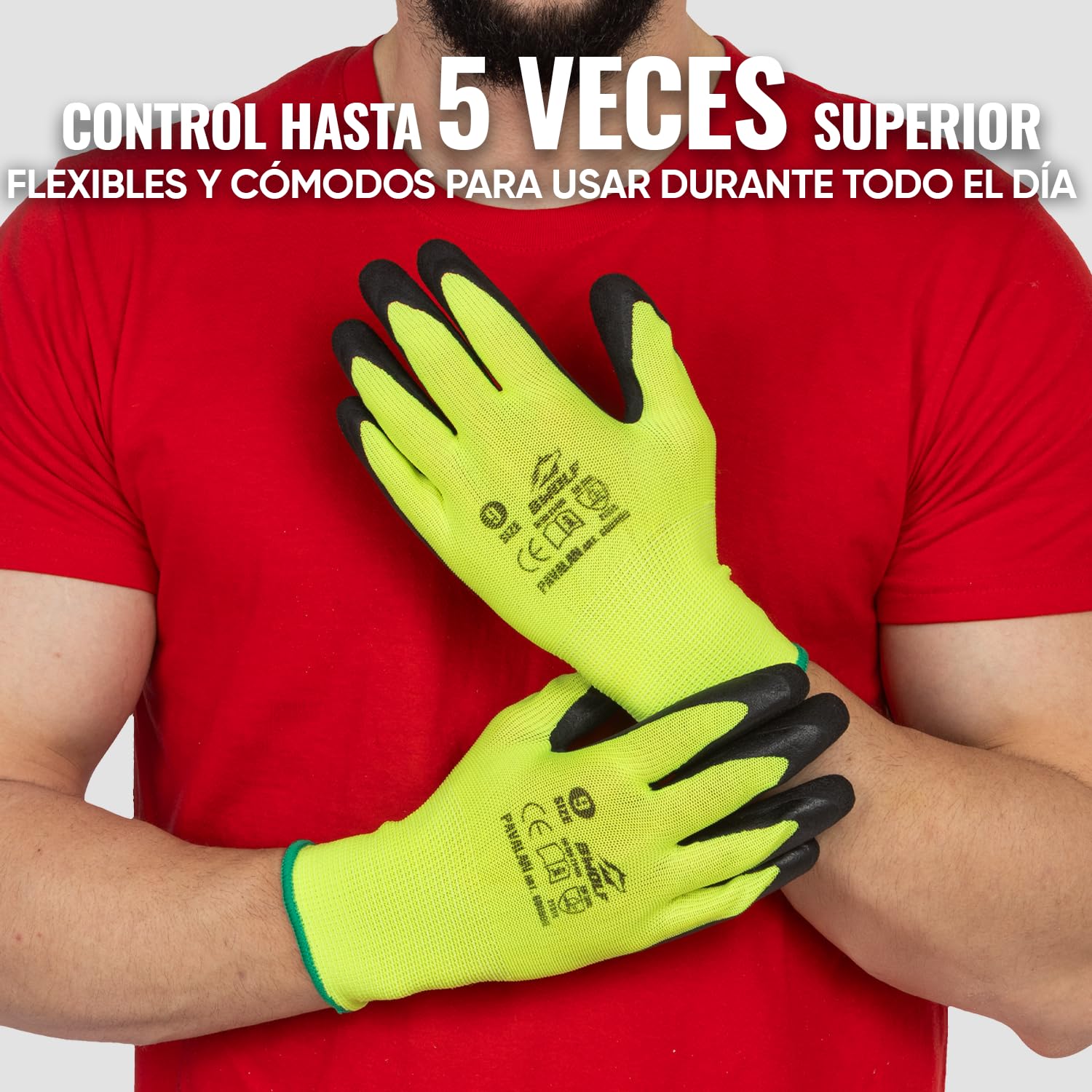 BWOLF PAVALAN 12/60 Pares de Guantes de Trabajo para Hombre y Mujer, Revestimiento de Látex Resistente, Antideslizantes y Flexibles, Ideales para Uso Industrial y Mecánico (12, 9)