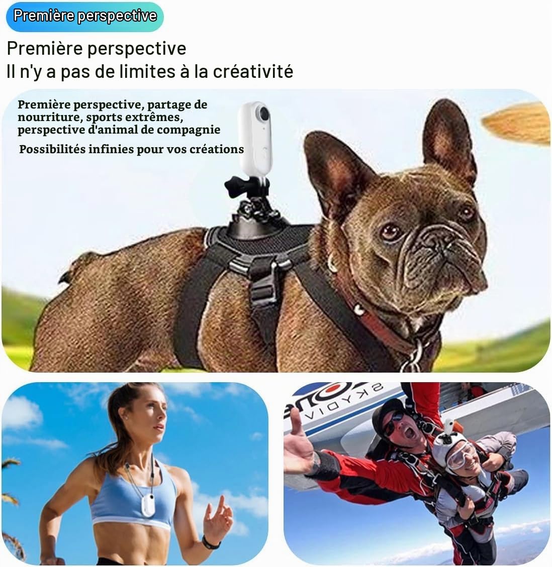 Mini Camera Sport 1080P Camera Sport Avec 64GB TF Caméra Portable POV 120° Wide-Angle Étanche Caméra de sport Audio et Vidéo Enregistrement Mains Libres Action Cam pour Casque Cyclisme Et Moto(Blanc)