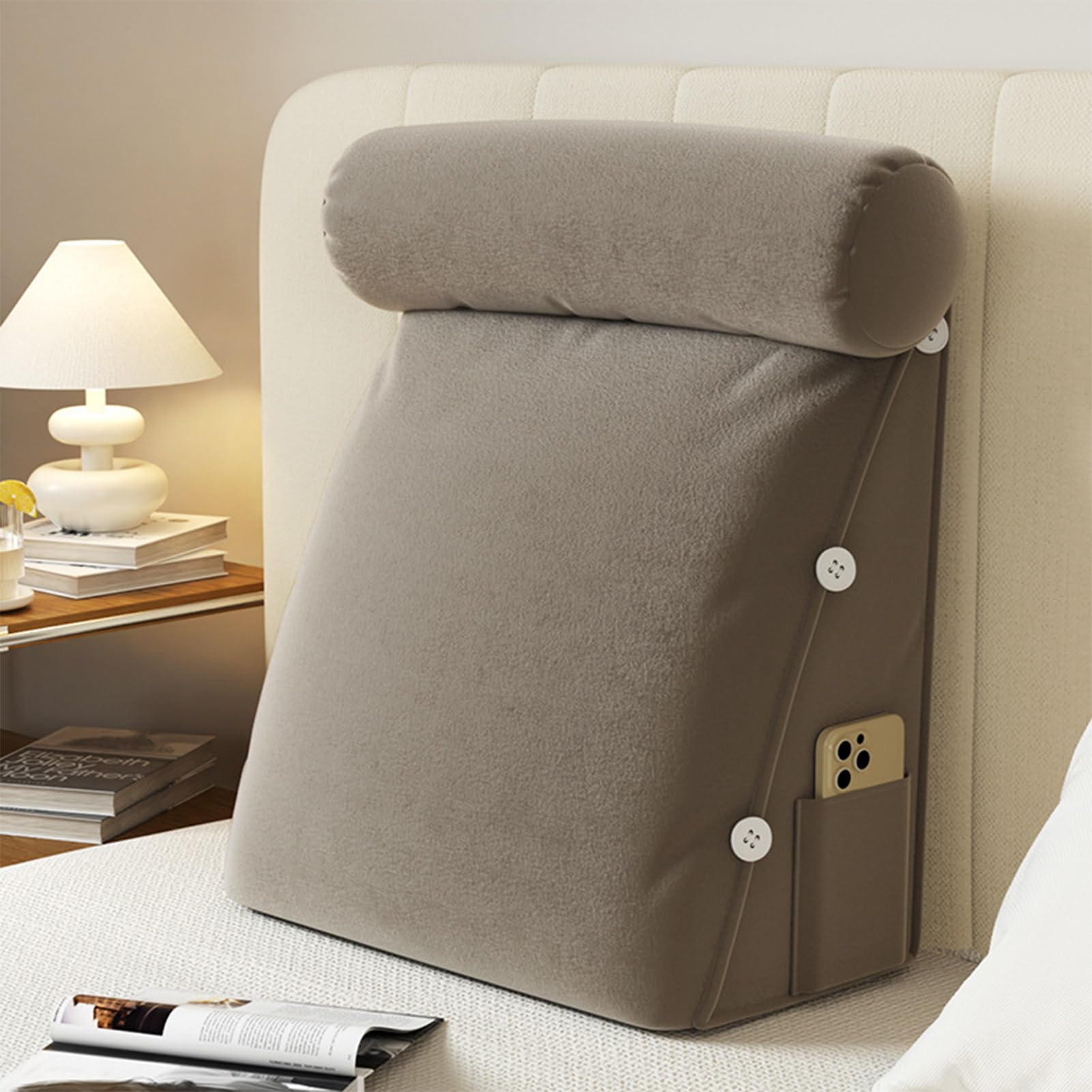 BAHULA Bed Wedge Reading Pillow, Adjustable Reading Throw Cushion Triangular Pillow Wedge Couch Pillow for Lumbar Neck Back Support Pillow,Light Coffee,59x54x23cm