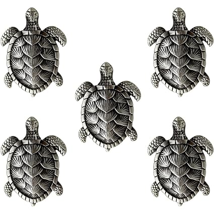 Pearlead 5 Pack Nautical Cabinet Knobs Turtle Drawer Knobs Dresser Knobs Metal Knobs Drawer Pulls Coastal Drawer Handles Door Knobs Beach Decor for Closet Wardrobe Cupboard Tin