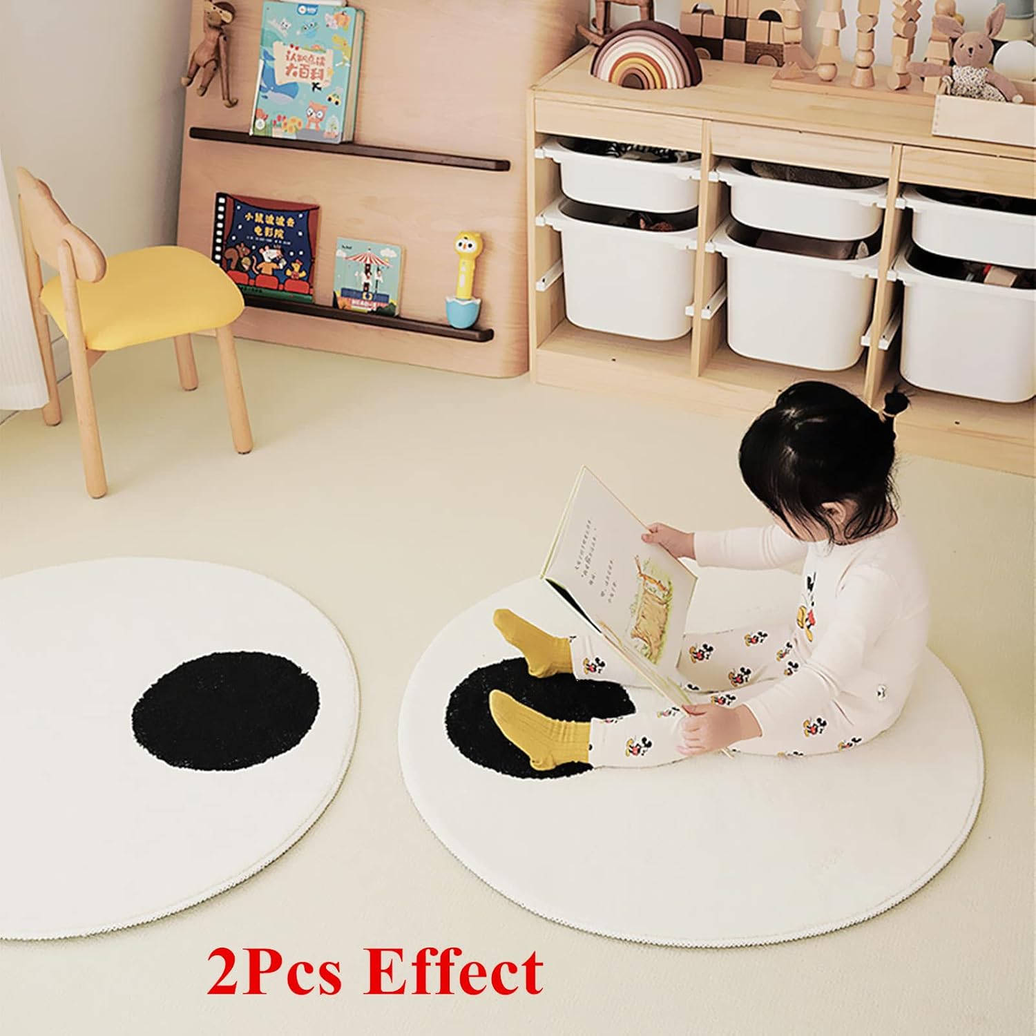 White Round Shag Rug for Bedroom 31.5 Inch Cute Eye Design Circle Rug Fuzzy Washable Throw Area Rugs for Entryway Office Nursery Kids Room Living Room Decor