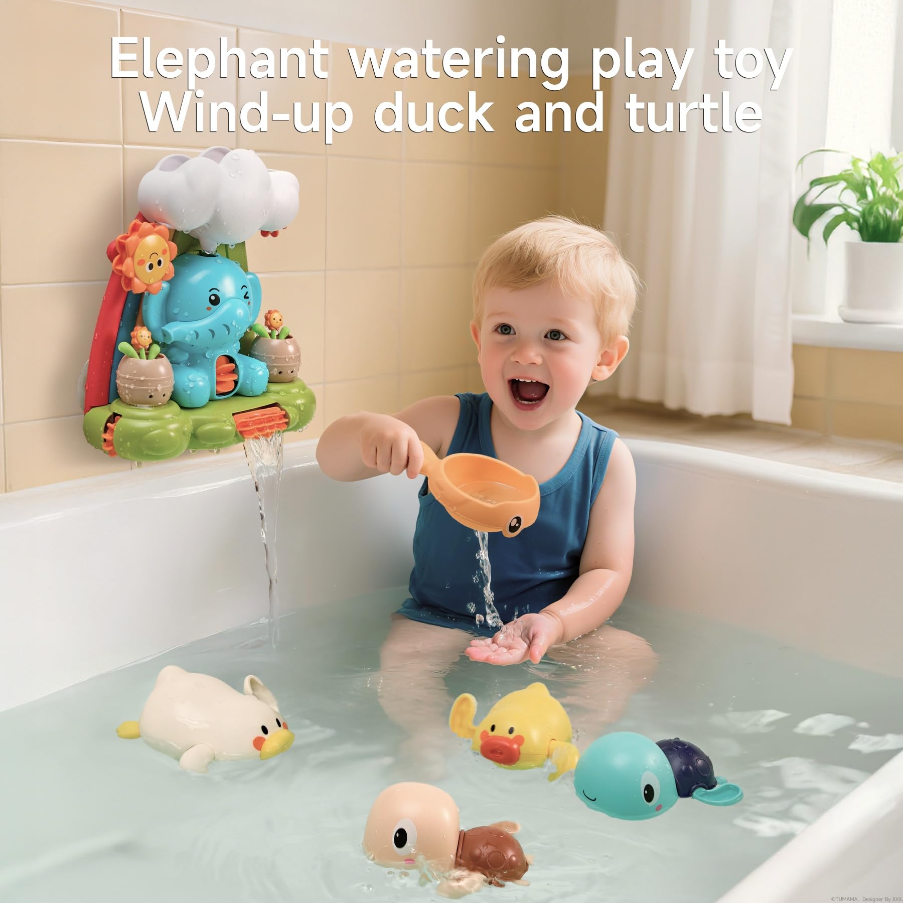 TUMAMA Jouets de Bain pour bébé à partir de 1 an, Jouets de Bain pour bébé à partir de 1 2 3 Ans,Eléphant, Tortue, Canard, Jouets de Bain pour Enfant, Jouet Aquatiques, Cadeaux d'annive