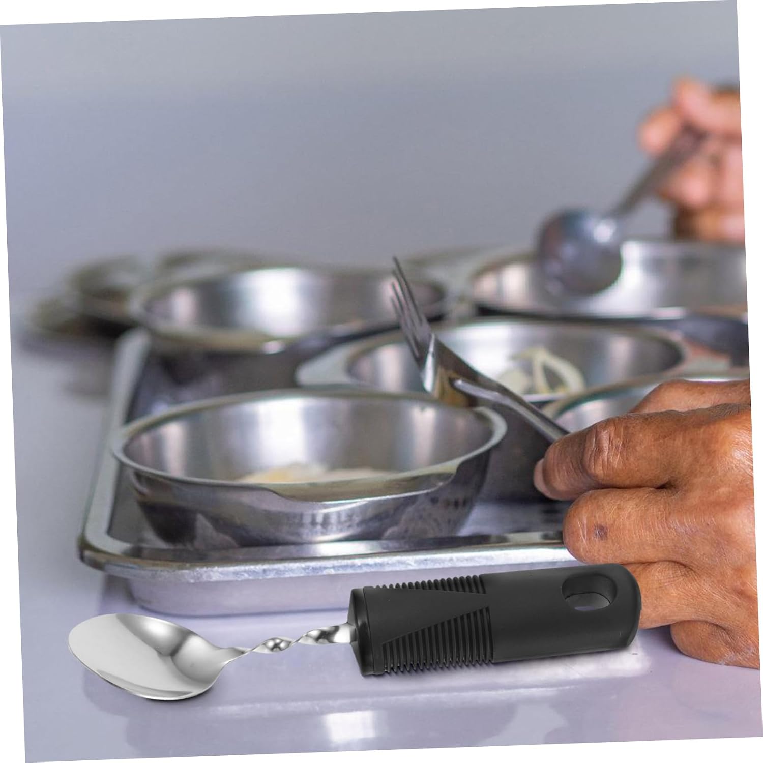Adaptive Utensils Set for Elderly 4pcs Bendable Non-Slip Forks and Spoons with Anti-Shake Design for Weak Grip and Handicapped Use