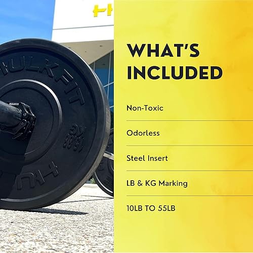 Miniatura 3 de HulkFit Placa olímpica de goma codificada por colores de 2 pulgadas con cubo de acero para entrenamiento de fuerza, levantamiento de pesas y