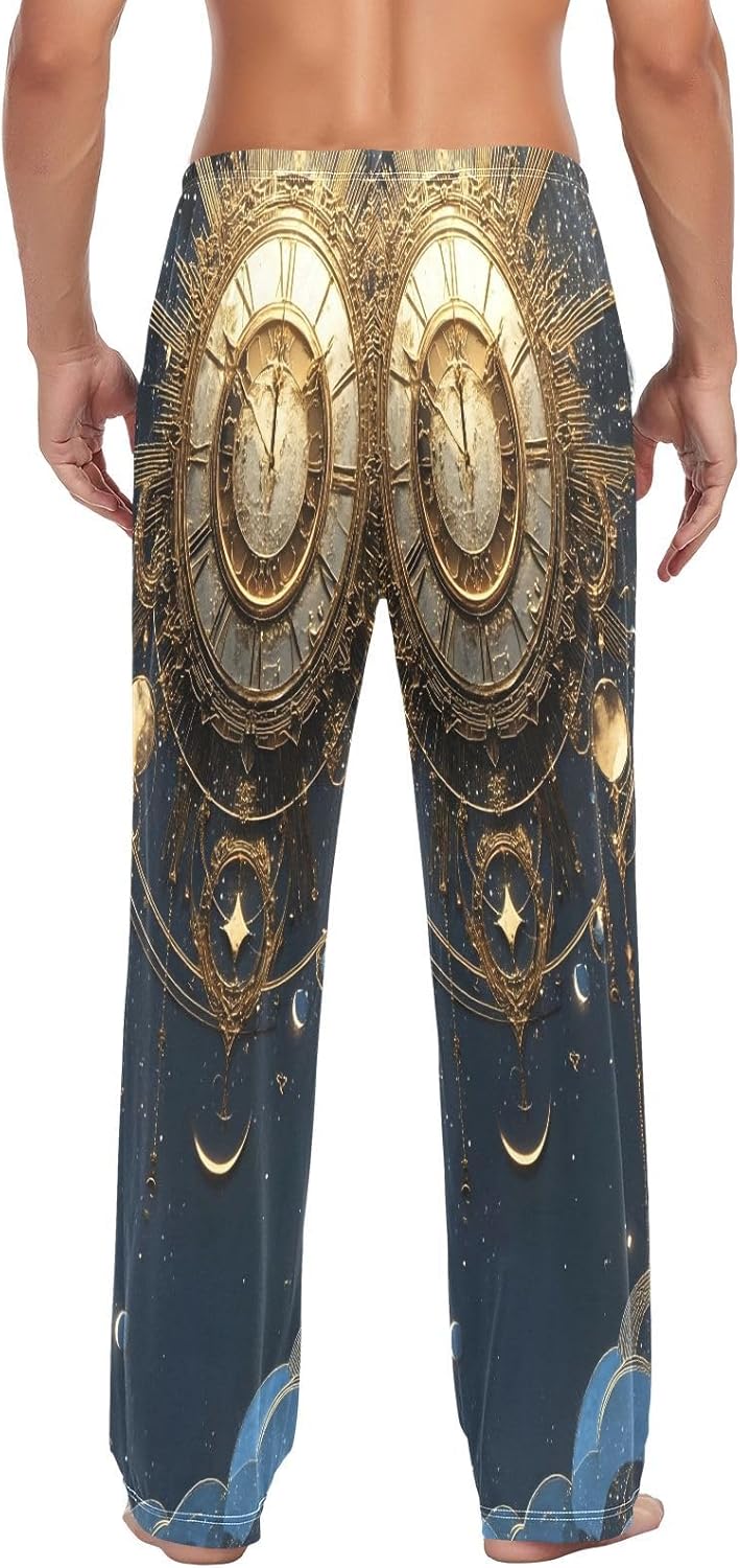 ALAZA Clock Dreamcatcher Sun Moon Star Men's Pajama Pants Men Cotton Pajama Bottoms with Pockets, S