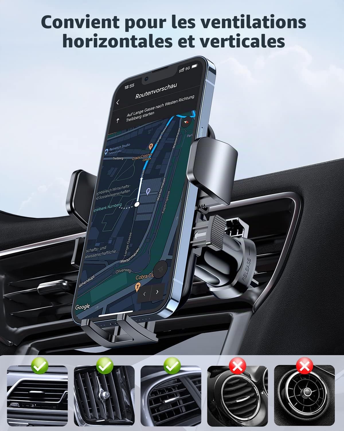 Miracase [Nouvelle Génération Support Telephone Voiture Grille d'aération, Universel Auto-Lock Porte Telephone Voiture Compatible avec iPhone 14 Pro Max 13 12 11 Samsung, Huawei, Xiaomi, etc.