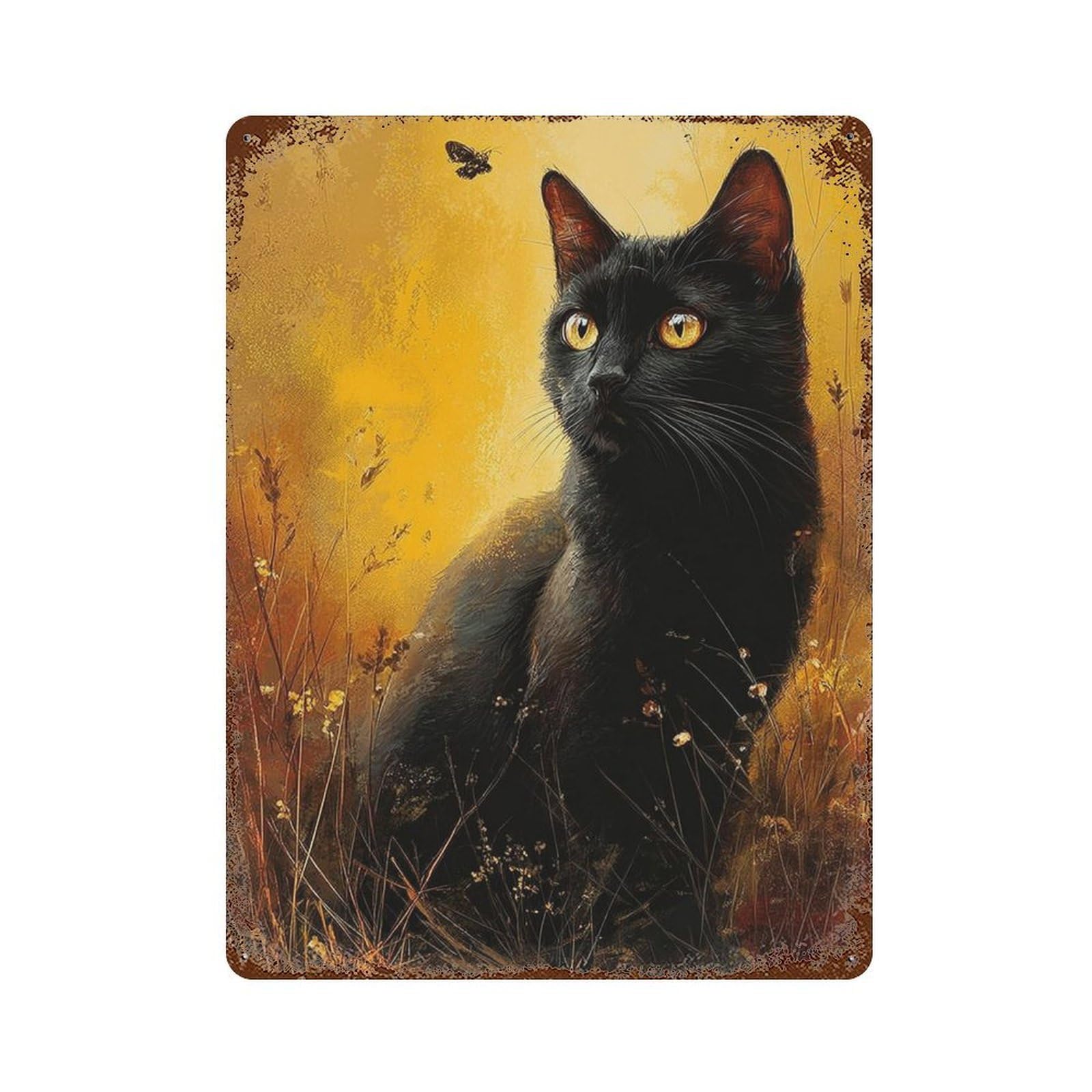 Retro Metal Sign with Black Cat in Field Design 15.7"x11.8", for Shed, Workshop And Garage Wall Decor, Old School Wall Decor