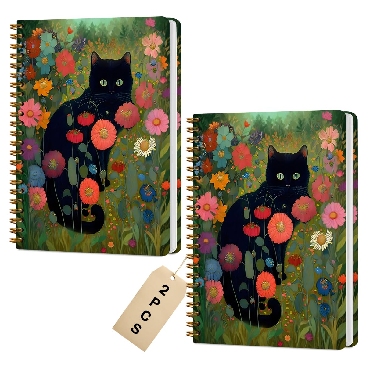 2 Packs, Cat Spiral Notebook Pretty Aesthetic College Ruled Journaling Notebooks Black Cat Lover Gifts for Women Teacher Friend Teens Notebook Journal, Journals for Writing Office Classroom Supplies