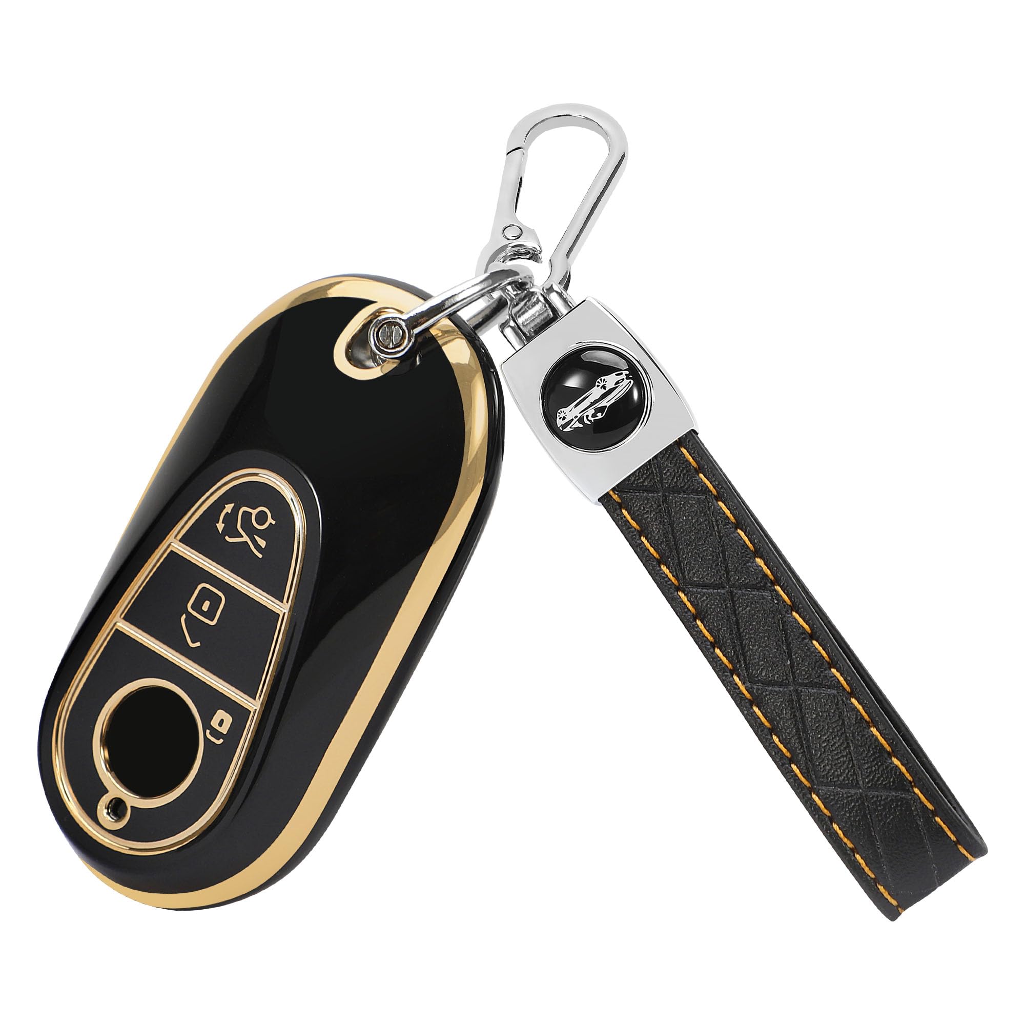 TOMALL for Mercedes Benz Key Fob Cover with Keychain, 3 Buttons Soft TPU Key Fob Protector Fit for Mercedes Benz 2022-2025 S-Class, G-Class, E-Class, C-Class, GLC-Class, SL-Class, EQS, EQE, Black