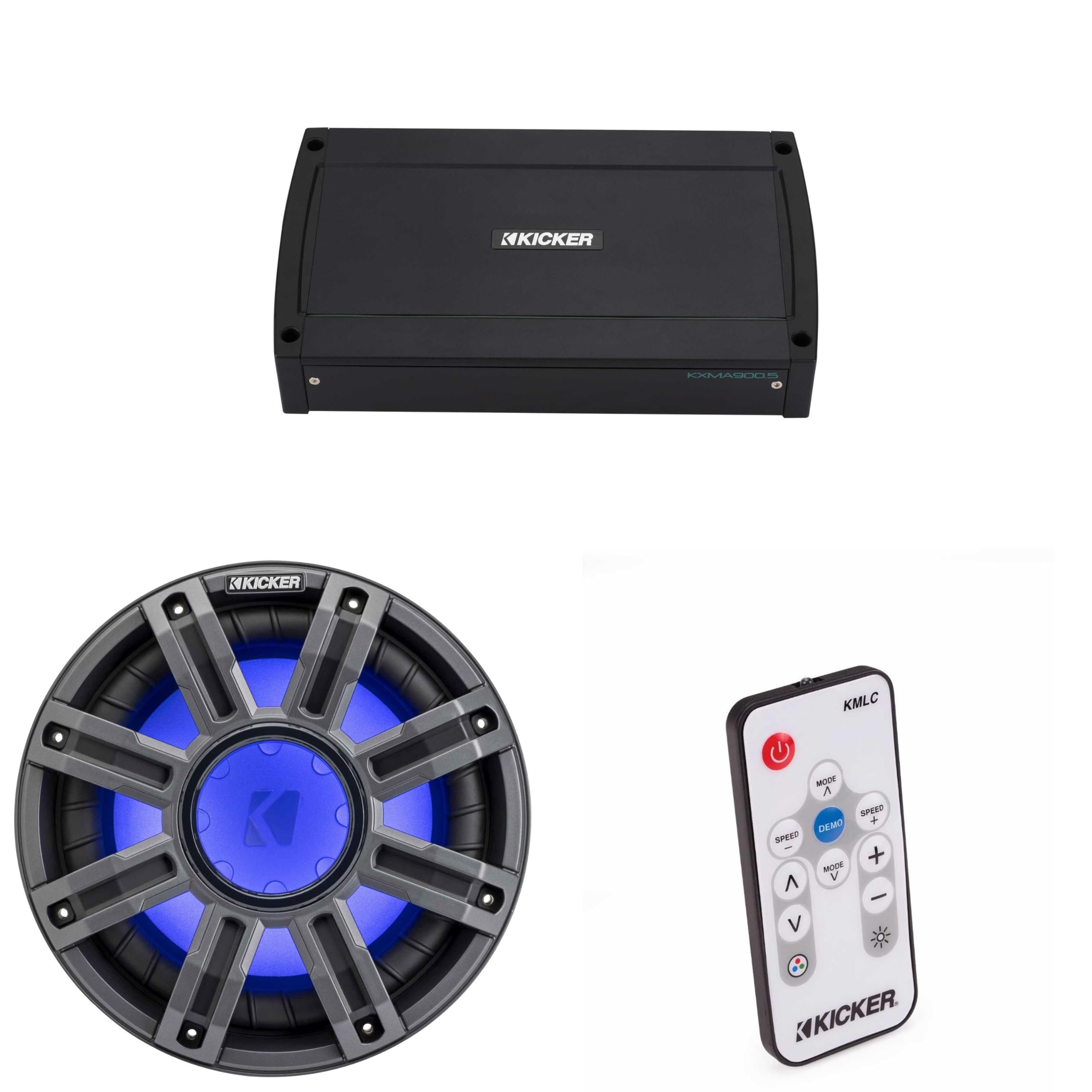 Kicker 51MWE104 - MWE 10-Inch Premium Marine Subwoofer (Enclosure) 4-ohm & 48KXMA9005 Marine Amp Bundle (Includes LED Remote)