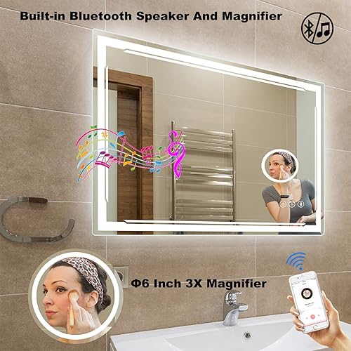 Miniatura 8 de M LTMIRROR Espejo de baño ovalado con luces LED y altavoz Bluetooth integrado, espejos iluminados inteligentes para montaje en pared, 3 ajustes de