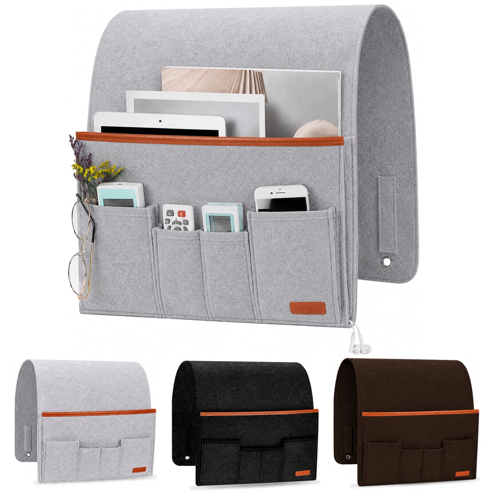Sofa Remote Control Holder Armchair Caddy, Sofa Armrest Hanging Storage Bag 5 Pockets Multifunctional Couch Organizer for TV Remotes,Magazines,Armrest Storage Bag for Armchair Bedside (Light Grey)
