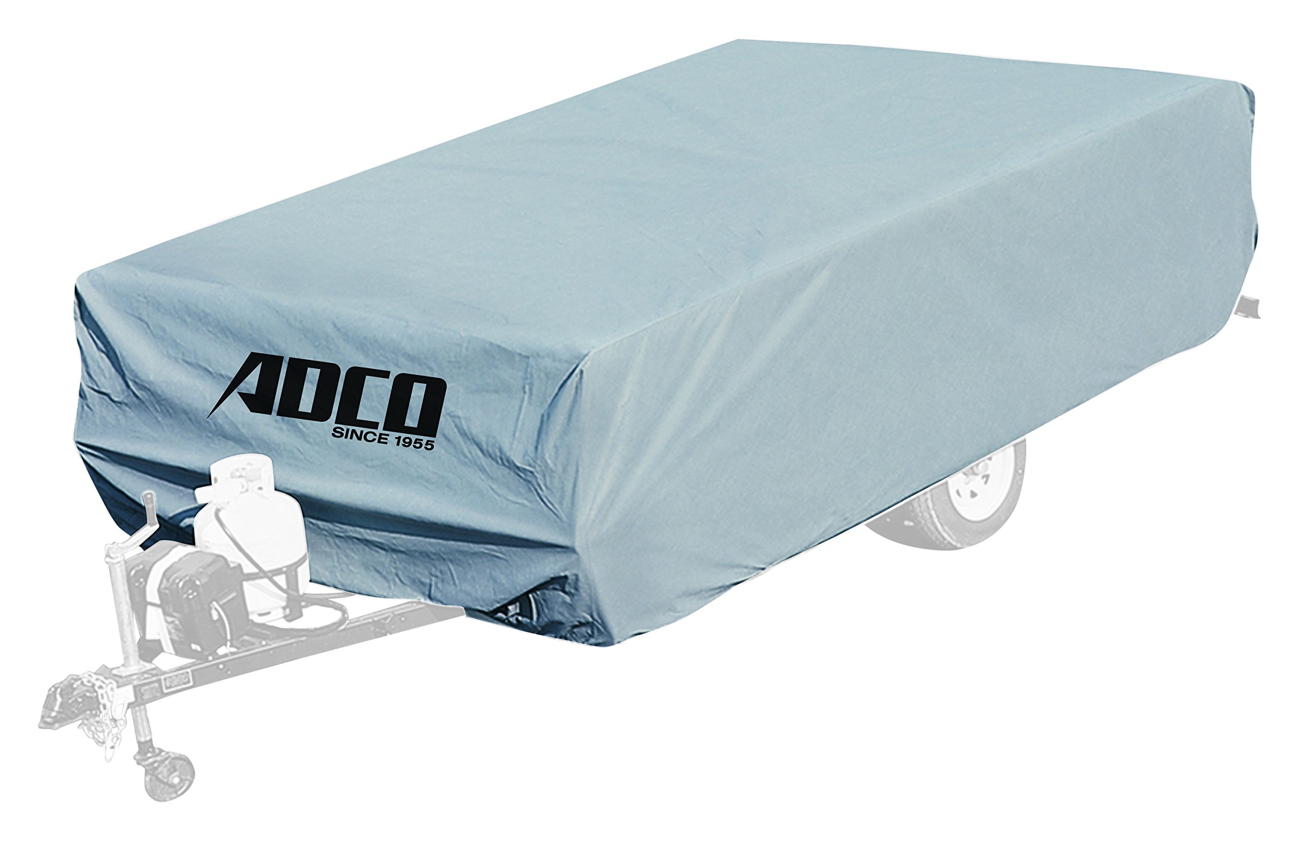 ADCO 2893 Pop Up Folding Trailer Polypropylene Cover, Fits 12'1" - 14' Trailers, Gray/White