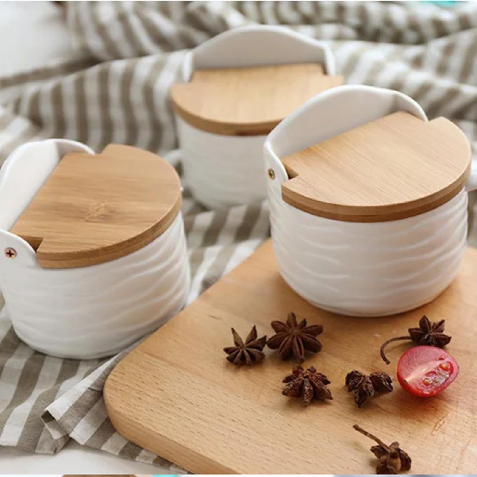 Contenitore per sale con coperchio, cantina di sale con coperchio, 2 contenitori per sale e zucchero, in ceramica, per bancone, portaspezie, set di sale e zuccheriera per la casa