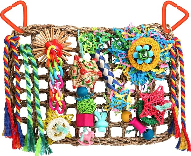 YIXUND Bird Toys Cockatiel Toys Bird Foraging Toys for Parakeets Conures Lovebirds Bird Foraging Wall with Colorful Toys for Birds Shredding Seagrass