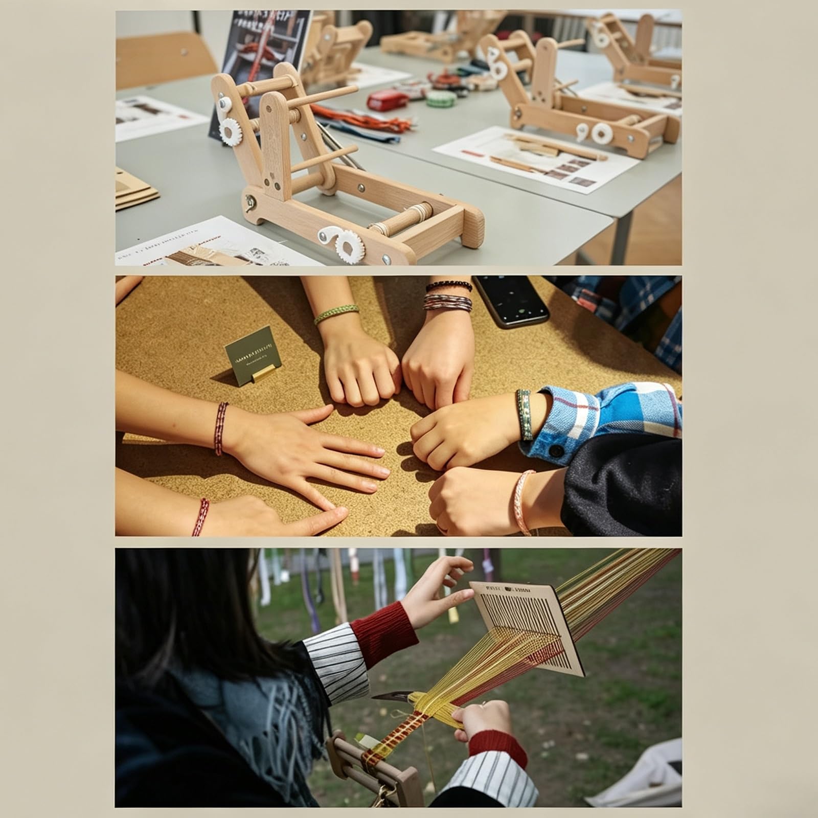 Kit Telaio Per Tessitura In Legno. Macchina Per Fascette Da Tavolo Pieghevole Con Navette; Piccoli Strumenti Multiartigianato Per Lavorare A Maglia Arazzi Per Braccialetti, Cinturini O Segnalibri