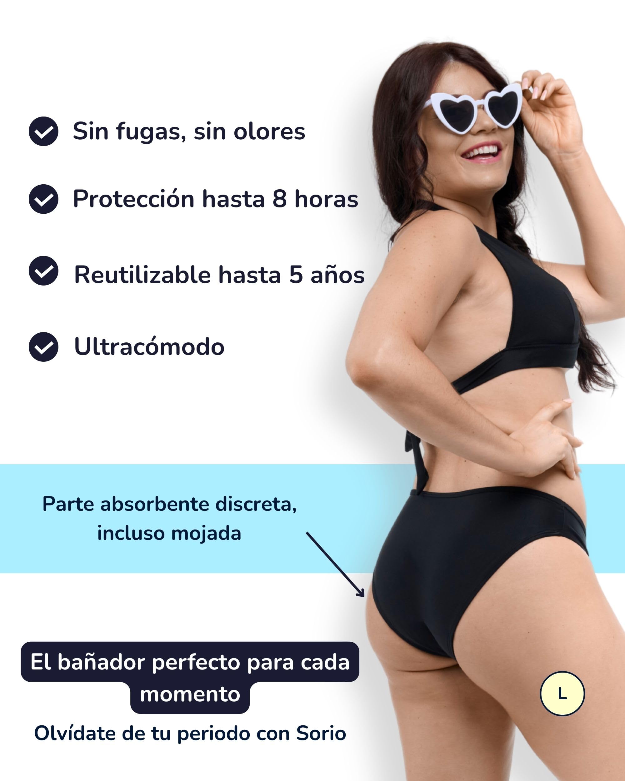 SORIO® Bikini Menstrual Mujer y Niña - Flujo Moderado a Abundante - Absorbente, Antifugas y Antiodor - Discreto y Cómodo - Piscina y Playa - Eva