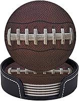 Vista 2 de 6 posavasos de cuero con temática de fútbol americano para bebidas con soporte, juegos de posavasos para mesa de bebidas, para sala de estar