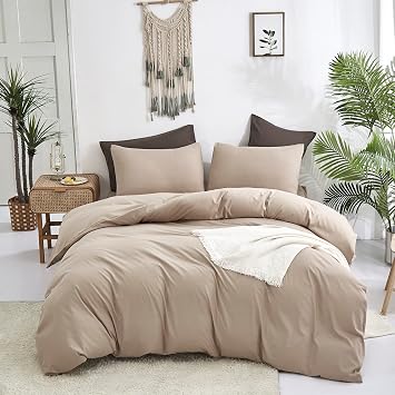 KAREVER Taupe Comforter Queen Khaki Bedding Set Women Soft Dark Champagne Bedding Set Men Breathable Cream Coffee Comforter Set Queen