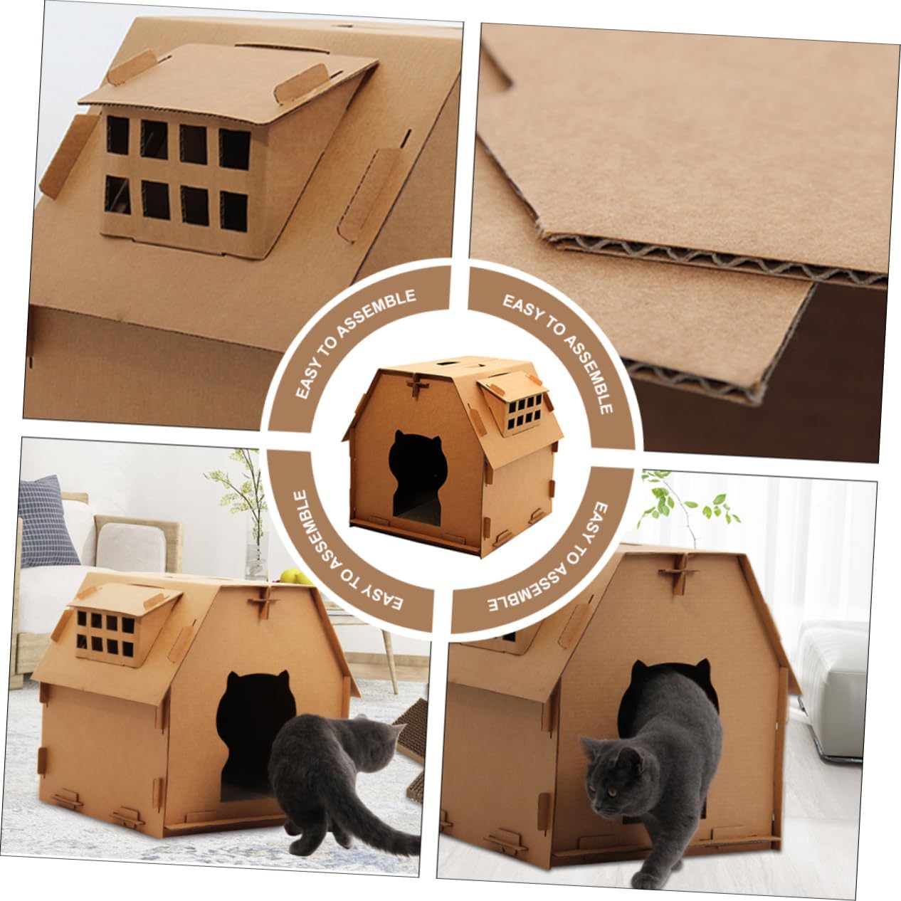Totority Corrugated Cat House and Scratch Board for Indoor Cats Breathable for Scratching Climbing and Resting for