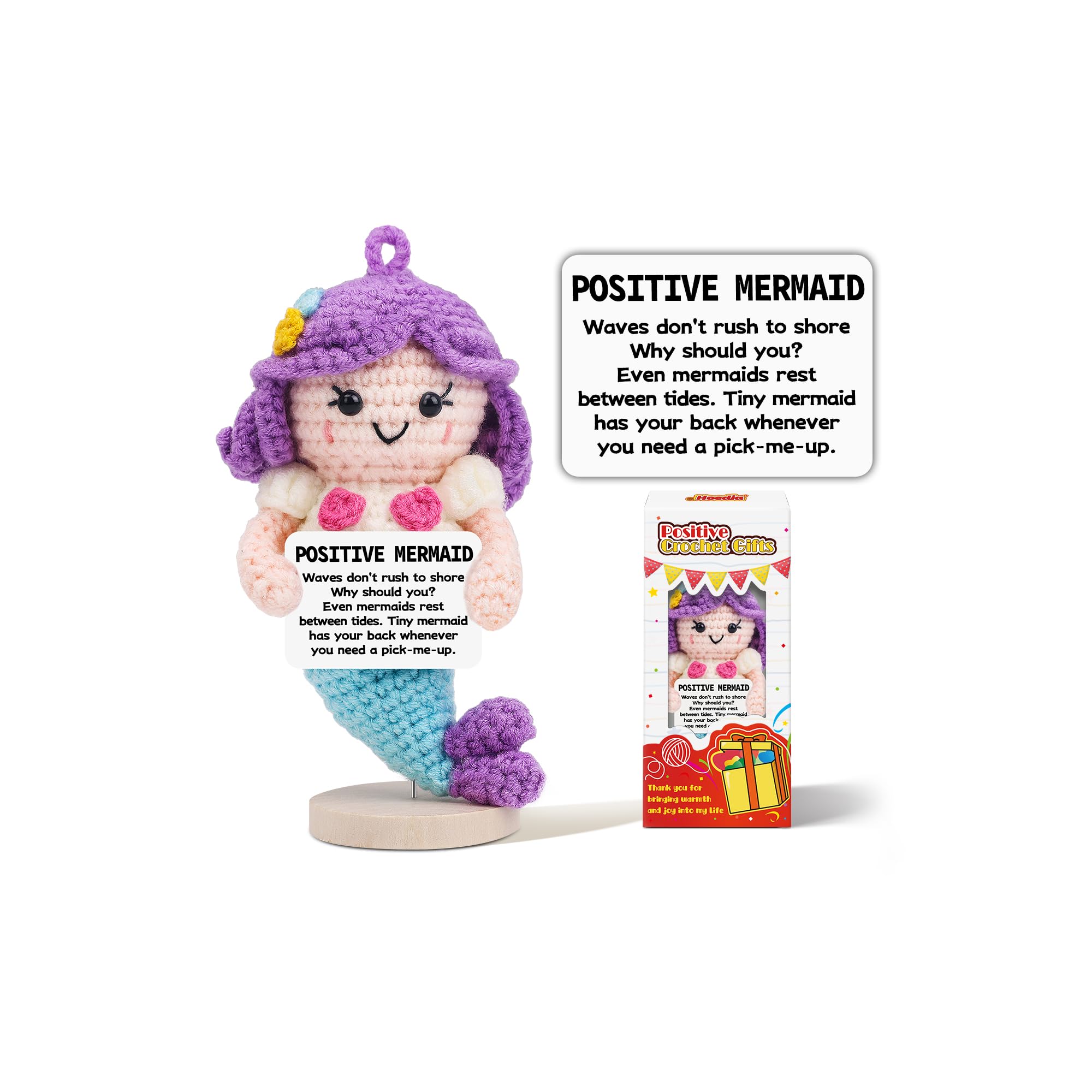 Hoedia Positive Crochet Mermaid Unique Inspirational Anxiety Relief Easter Gifts for Friend, Coworkers, Mom, College Students: Funny Cute Emotional Mermaid Self Care Companion for Women and Men
