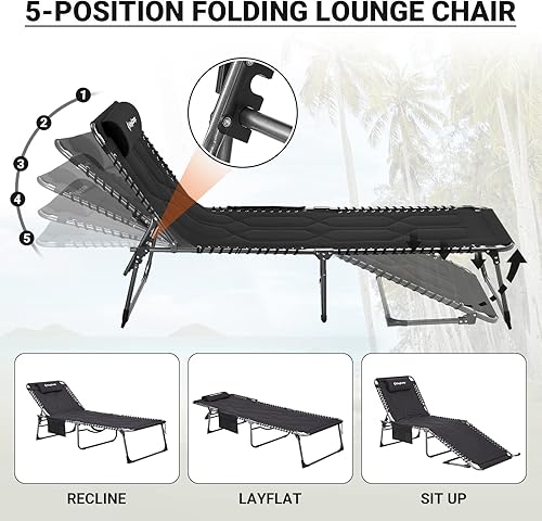 Miniatura 3 de KingCamp Juego de 2 tumbonas plegables acolchadas de gran tamaño para exteriores, patio, playa, césped, tomar el sol, broncearse, piscina, sillas
