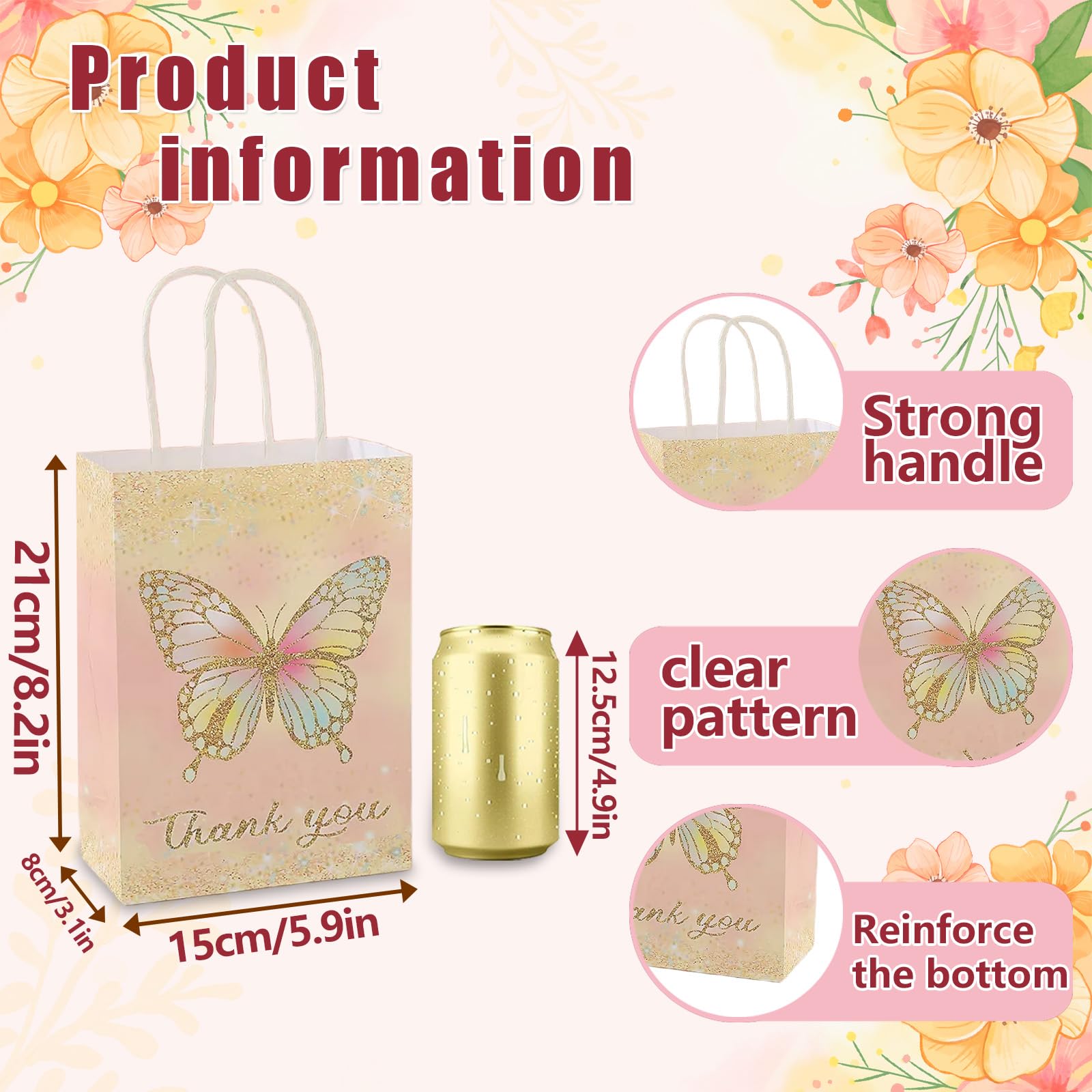 piqiya 24pcs Butterfly Birthday Goodie Bags,Party Favor Gift Bags,Colorful Gift Bag for Baby Shower, Wedding