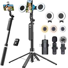 Content Creator Essentials Vlogging Kit, Magnetic Tripod &amp; 2 Lights 2 Mics