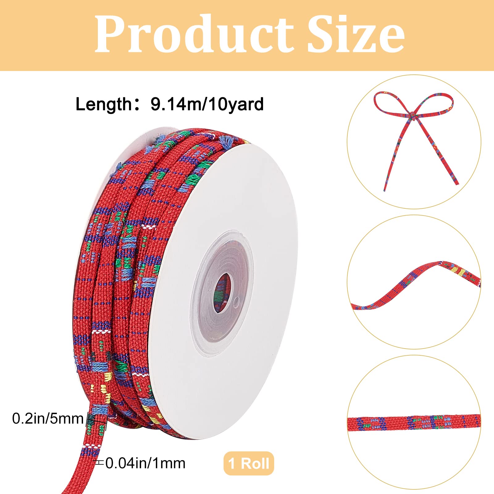 CRASPIRE 10 Yard Boho Cloth Cord - 5mm Flat Polyester Braided String For DIY Jewelry & Crafts