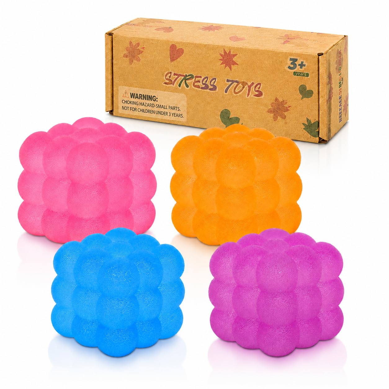 Graphinza Squeeze Toys Thickened and upgraded version, 1.97in Durable Fidget Toy with Sturdy Design, Sensory Play for Stress Release, Autism-Friendly, Suitable for Ages 3+ and Adults (4 Pack)