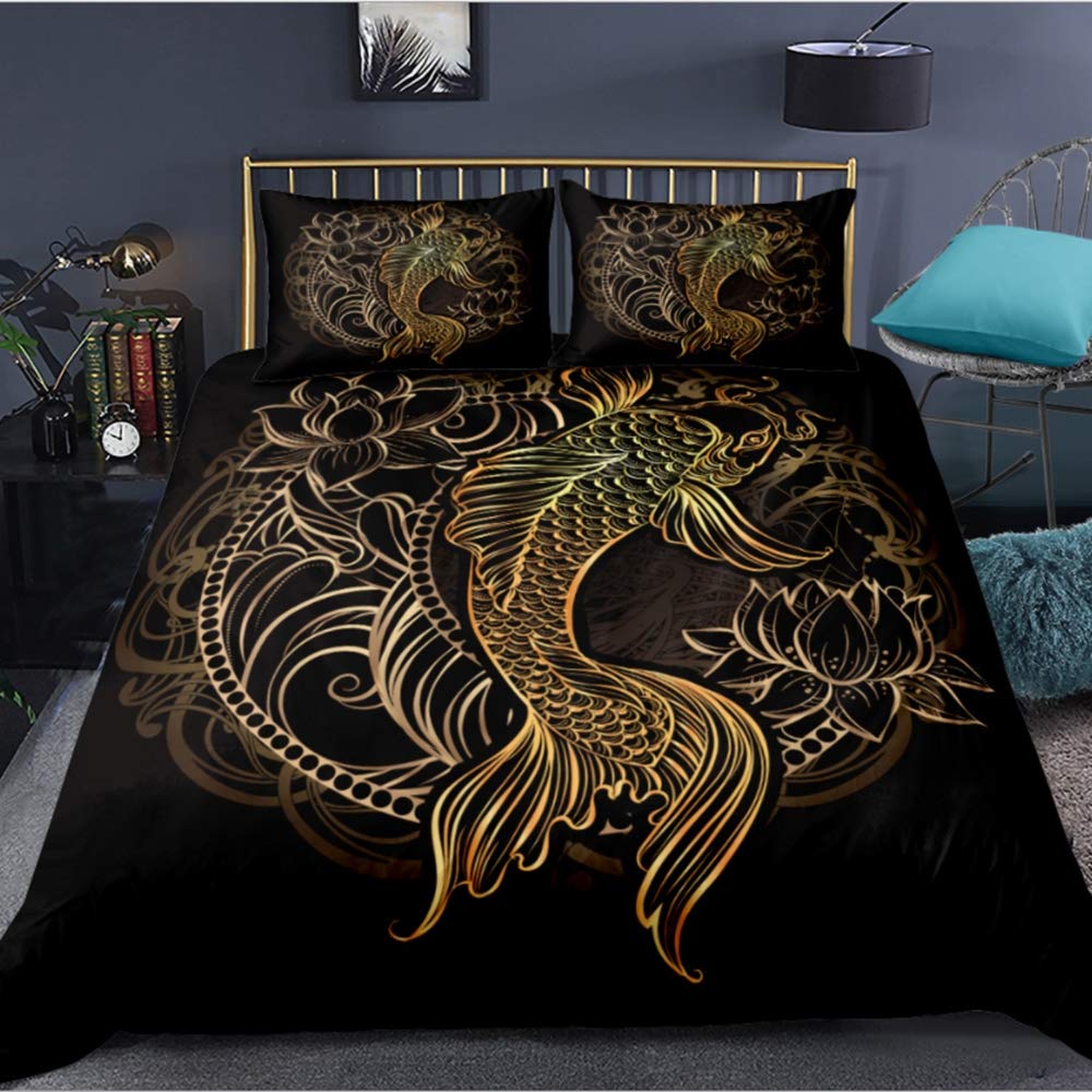 Parure de lit housse de couette motif animal 3D dorée anti-pli