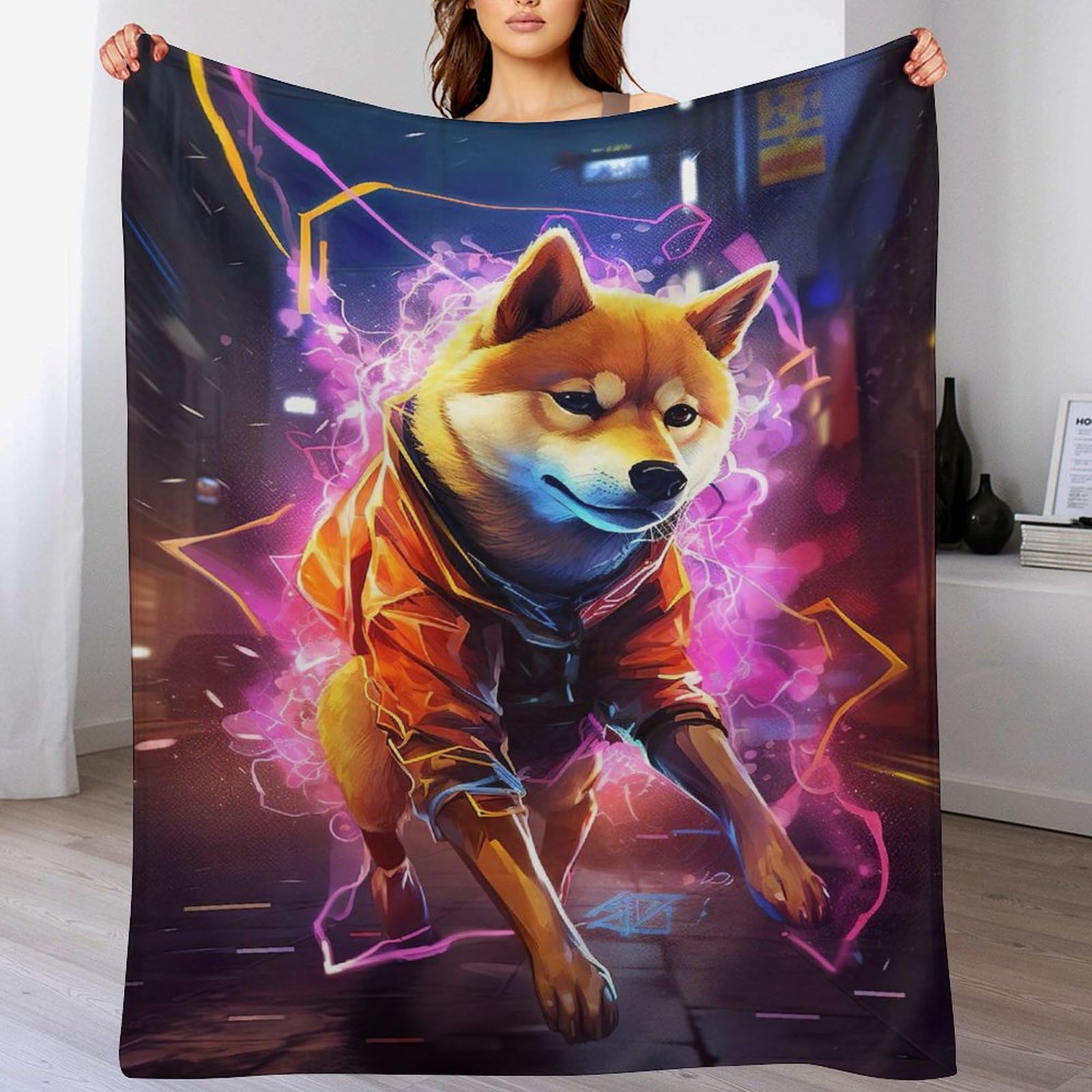 Couverture renard polaire imprimée en flanelle, une idée cadeau douce pour lit et sofa