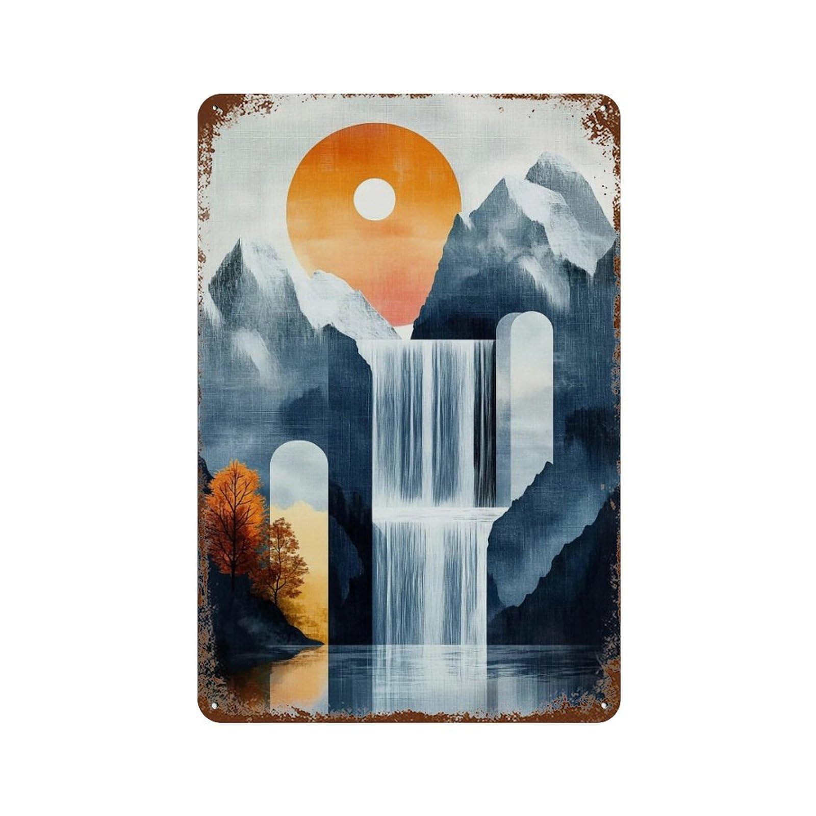 WIHYRTUI Soft Washed Block Layered Misty Mountain Stream Motif 02 Wall Retro Iron Metal Tin Sign Vintage Art Poster Modern Home Cofffee Club Art Bar Shop Decor Style 30x20cm