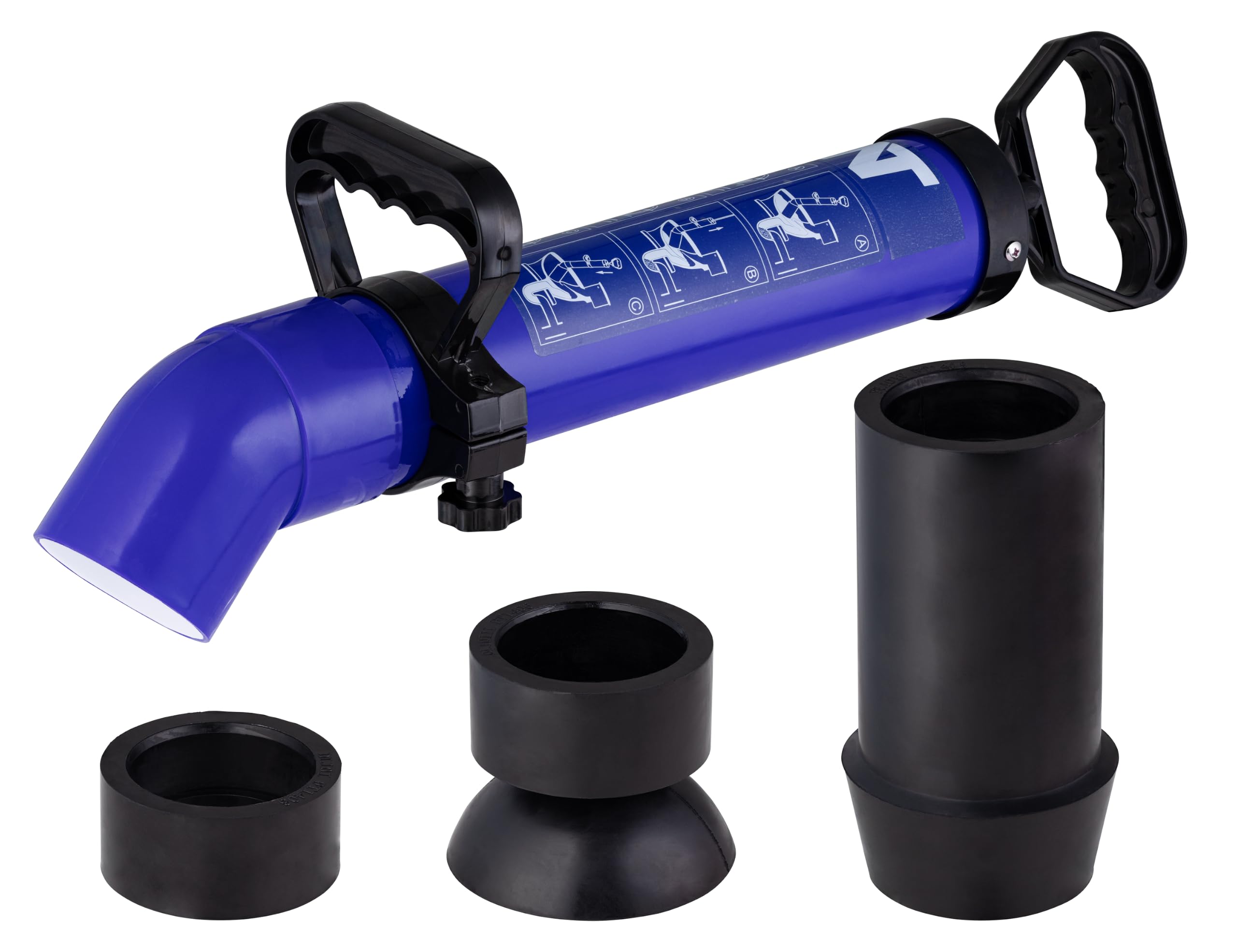 Déboucheur à pression PRO avec 3 embouts – Pompe de débouchage WC, évier, lavabo, douche et canalisation – Déboucheur sanitaire sans produit chimique NOYON & THIEBAULT