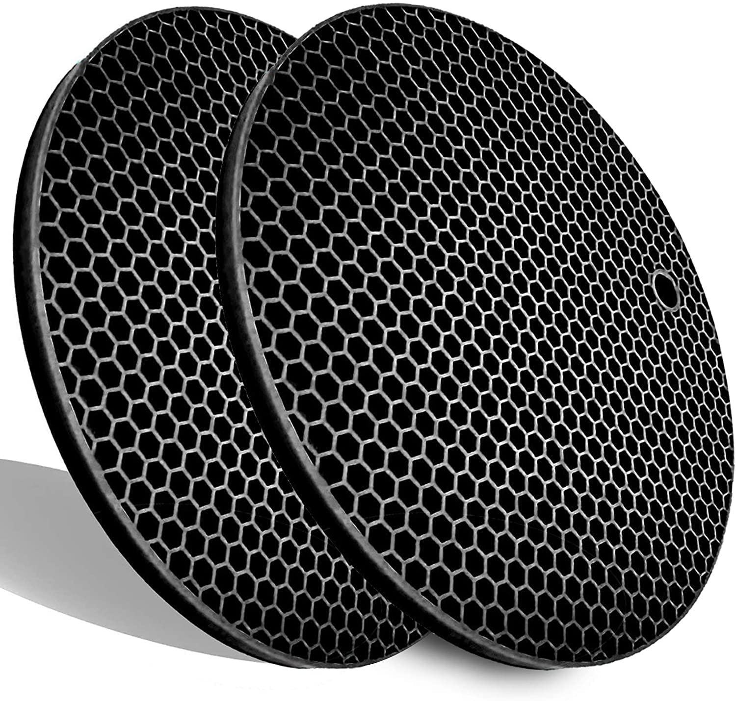 LogHogExtra Thick Silicone Trivets Set of 2,Round Honeycomb Nonslip Pot Holder and Oven Mitts Rubber Hot Pads for Countertop,Multi-Purpose,Flexible Mats Heat Resistant Up to 464°F (2 x Black)