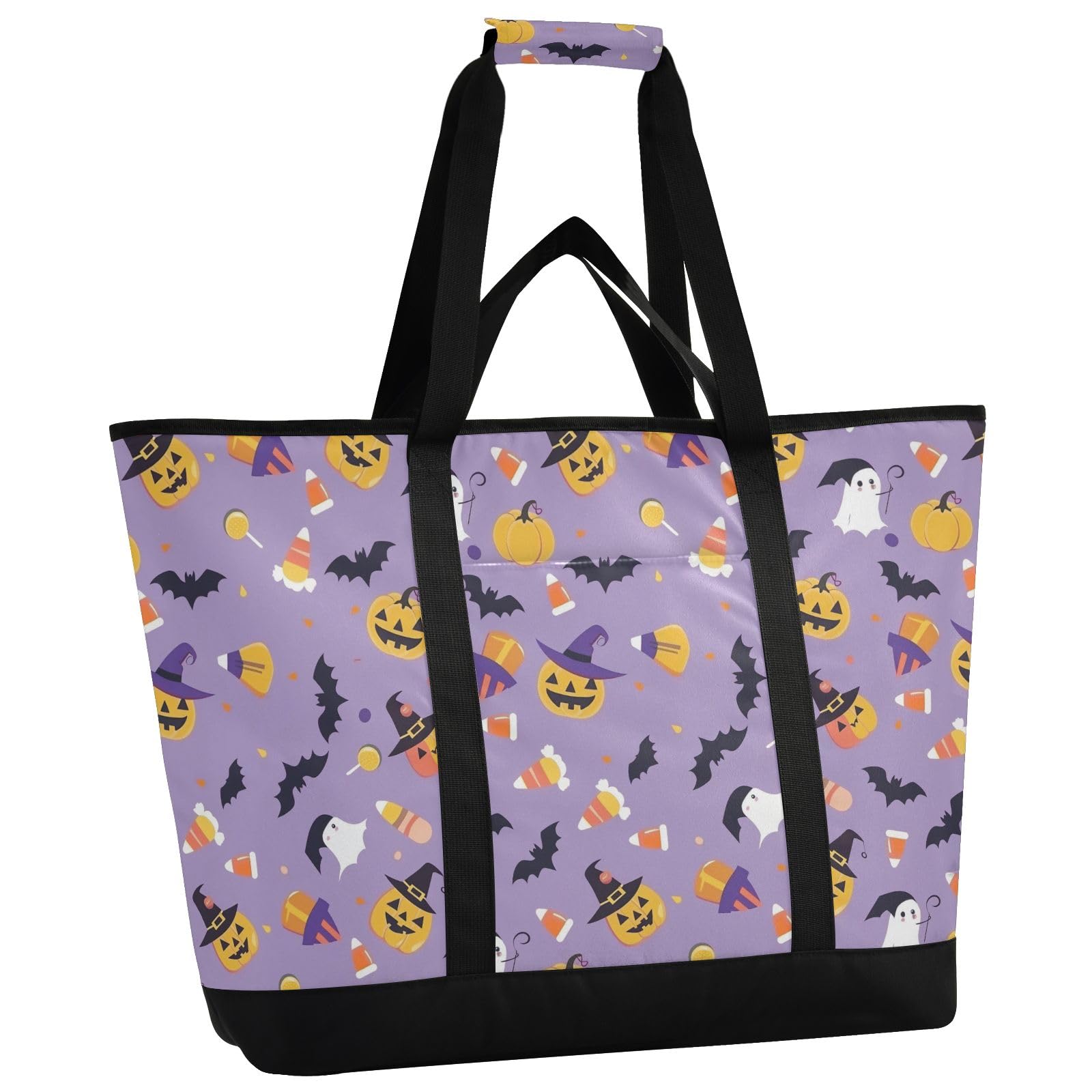 Bonita bolsa térmica aislada con patrón de Halloween, bolsas de compras reutilizables con cremallera, bolsa térmica grande portátil para viajes o camping