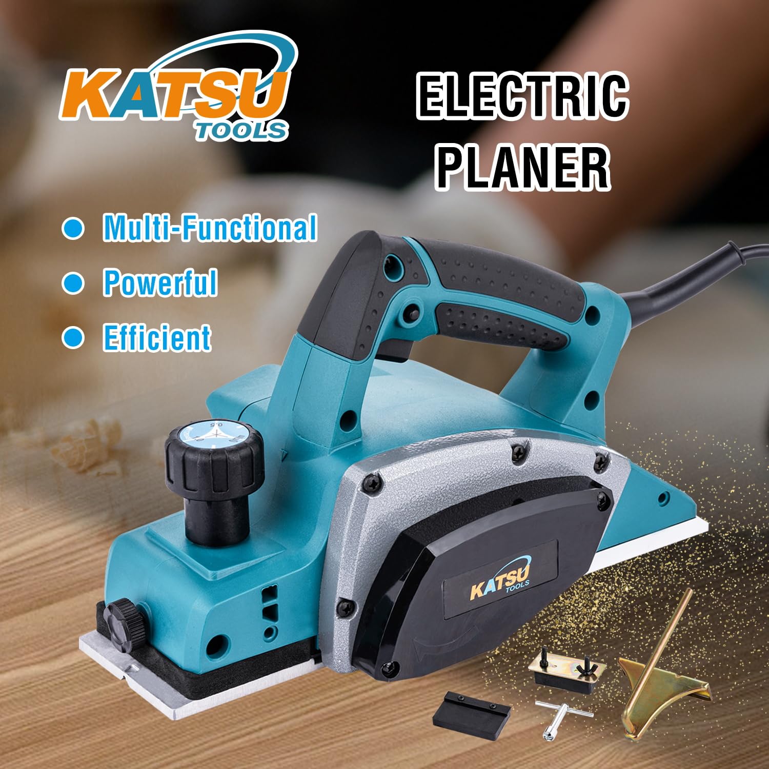 KATSU Tools Electric Planer 600W Handheld Corded Wood Planer, 82mm Planing Width, 2mm Chip Depth - Image 2