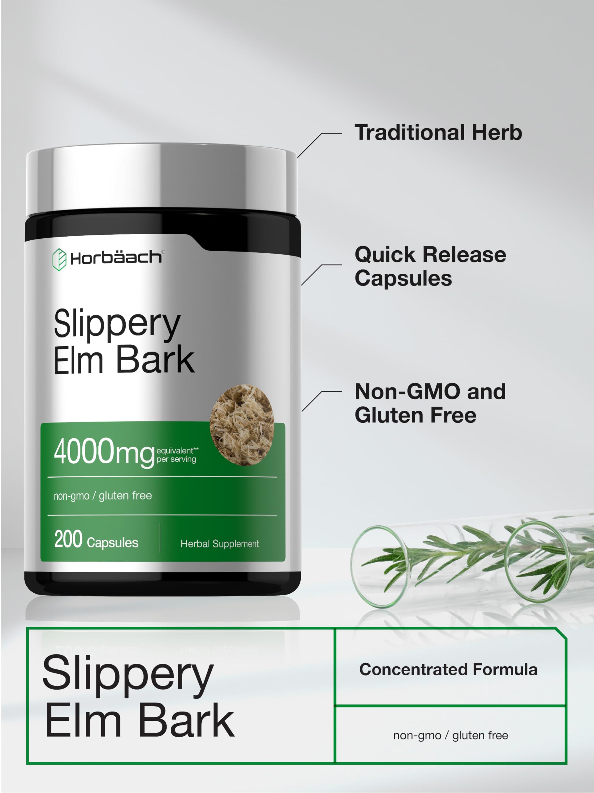 Horbäach Slippery Elm Bark Capsules | 200 Pills | Herbal Supplement — Amazon image 4