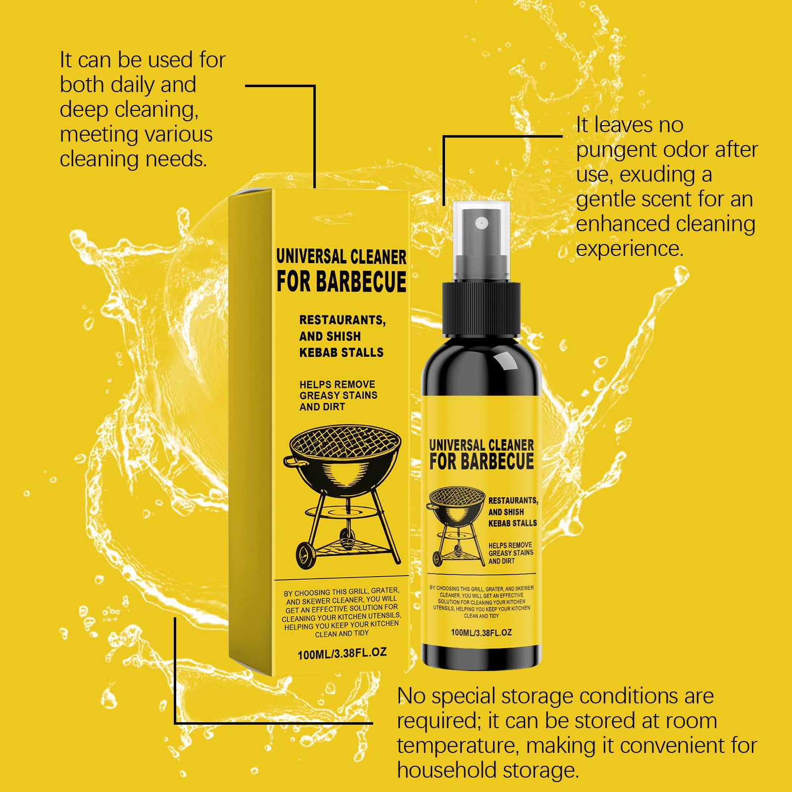 Grill & BBQ Cleaner Spray - Hochleistungs-Entfetter für Outdoor-Roste, Spieße & Kochgeschirr, entfernt gebackenes Fett & Lebensmittel, Mehrflächen-Kücheneinsatz (5PCS)