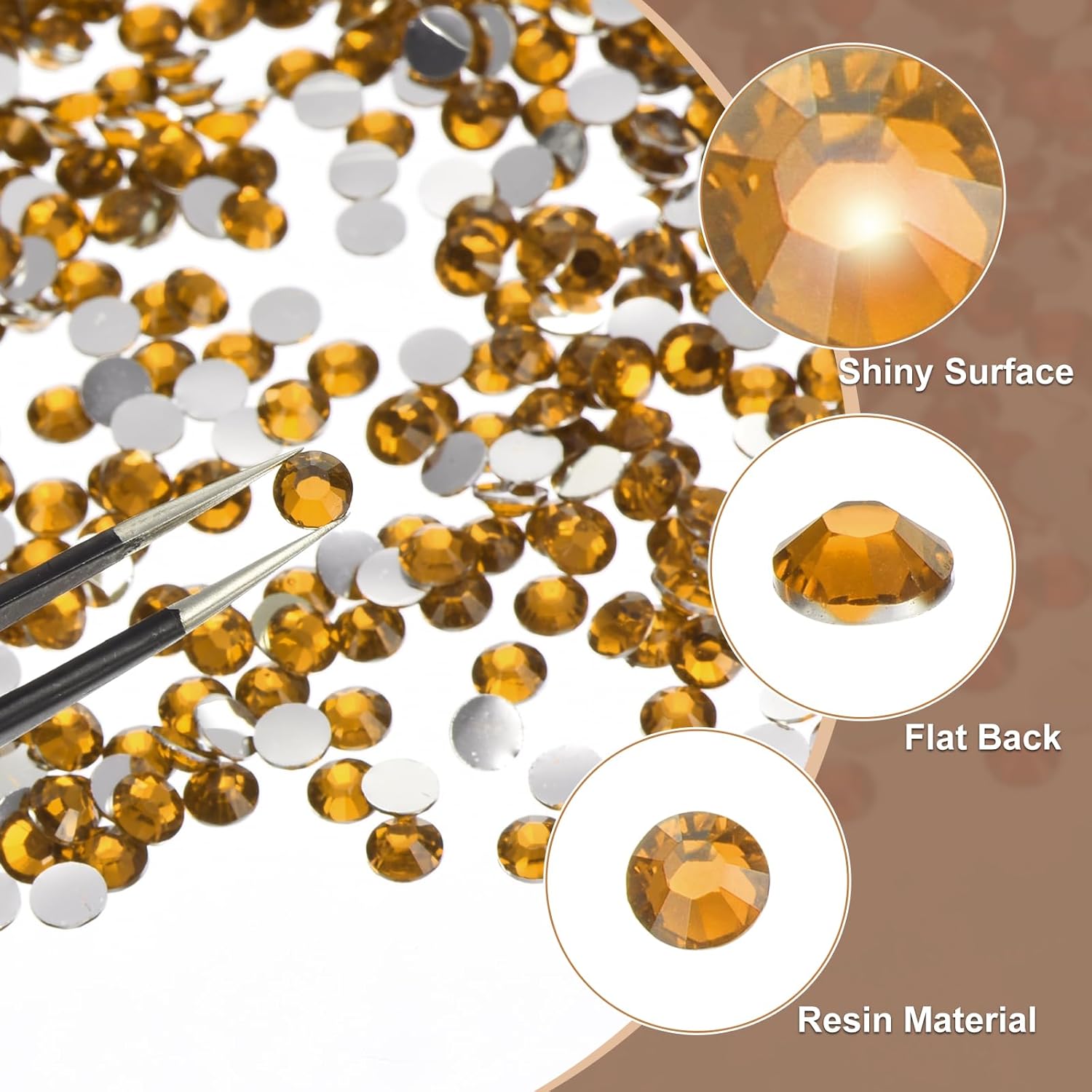uxcell 2500pcs Flatback Rhinestones Resin, SS20 5mm Resin Rhinestones Bulk Round Shine Gems with Pickup Tools for DIY Nail Art Tumblers Mugs Clothes, Gold - Image 3