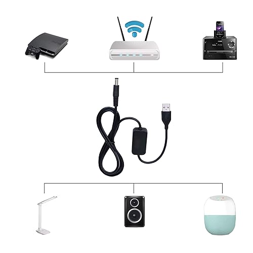 Miniatura 6 de SinLoon Convertidor USB de 5 V a CC de 3.28 pies, cable de alimentación para cámara, lámpara de escritorio, altavoces, auriculares de dientes azules
