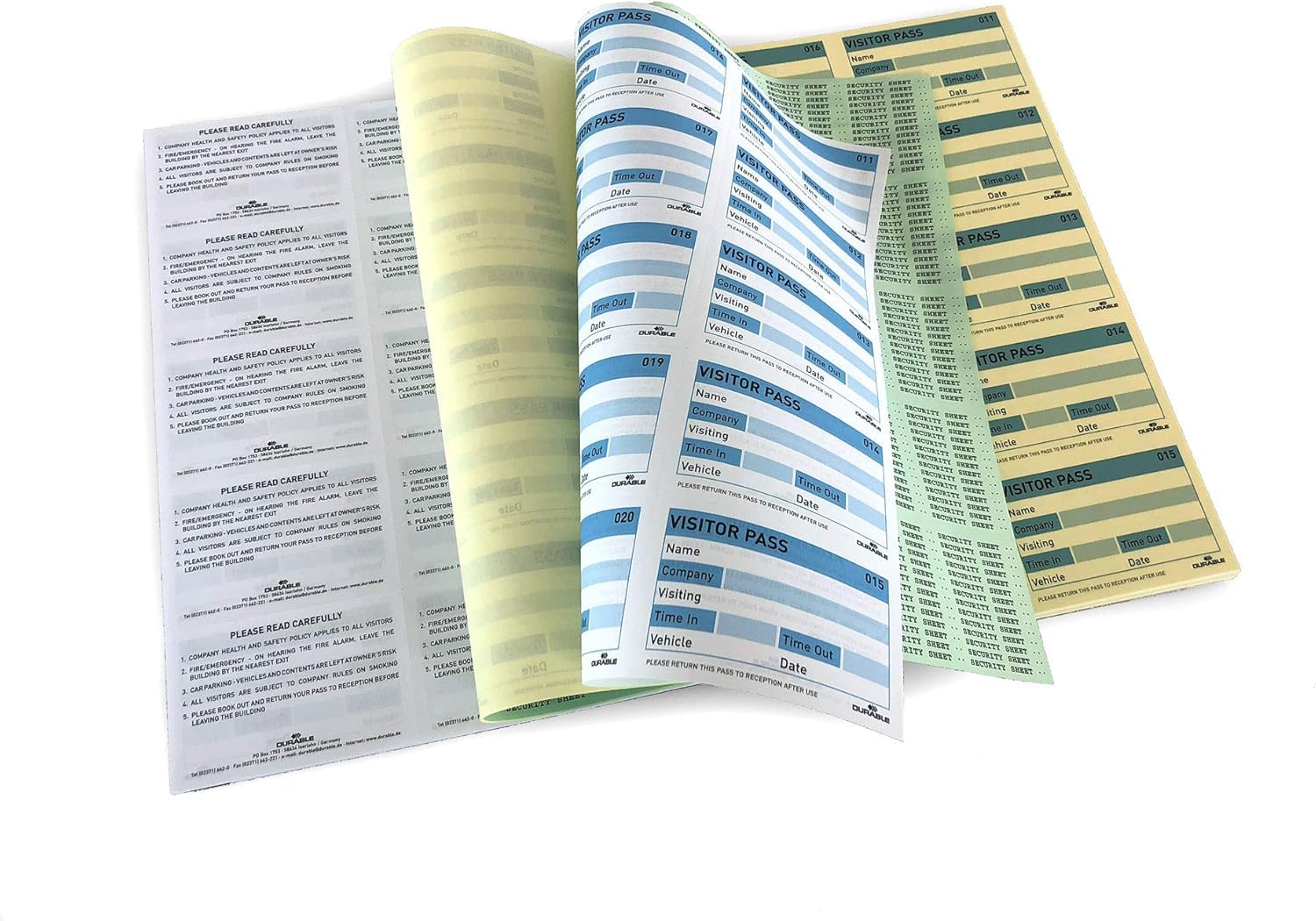Durable 146465 Kit de recarga para el Libro de Visitas 100, en inglés, para 100 insignias | Hojas de repuesto A4 (3 piezas, microperforadas, 90 x 60 mm)