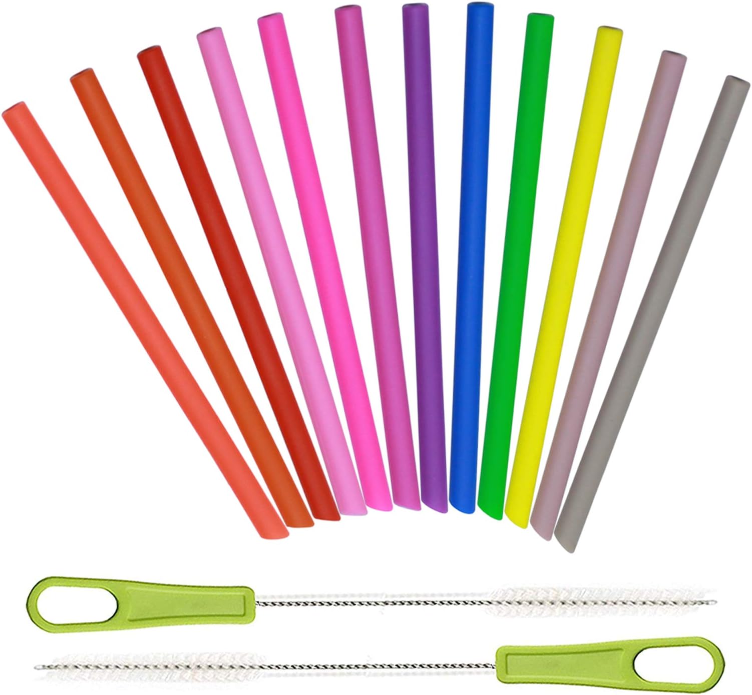 14 Pcs Reusable Silicone Straws 5.5" Mini Small Short Pipe Kids Straw for Baby Toddlers/Children Take & Toss/Tumbler, Chewy, Safe Smoothies Drinking Straw with 2 Cleaning Brushes